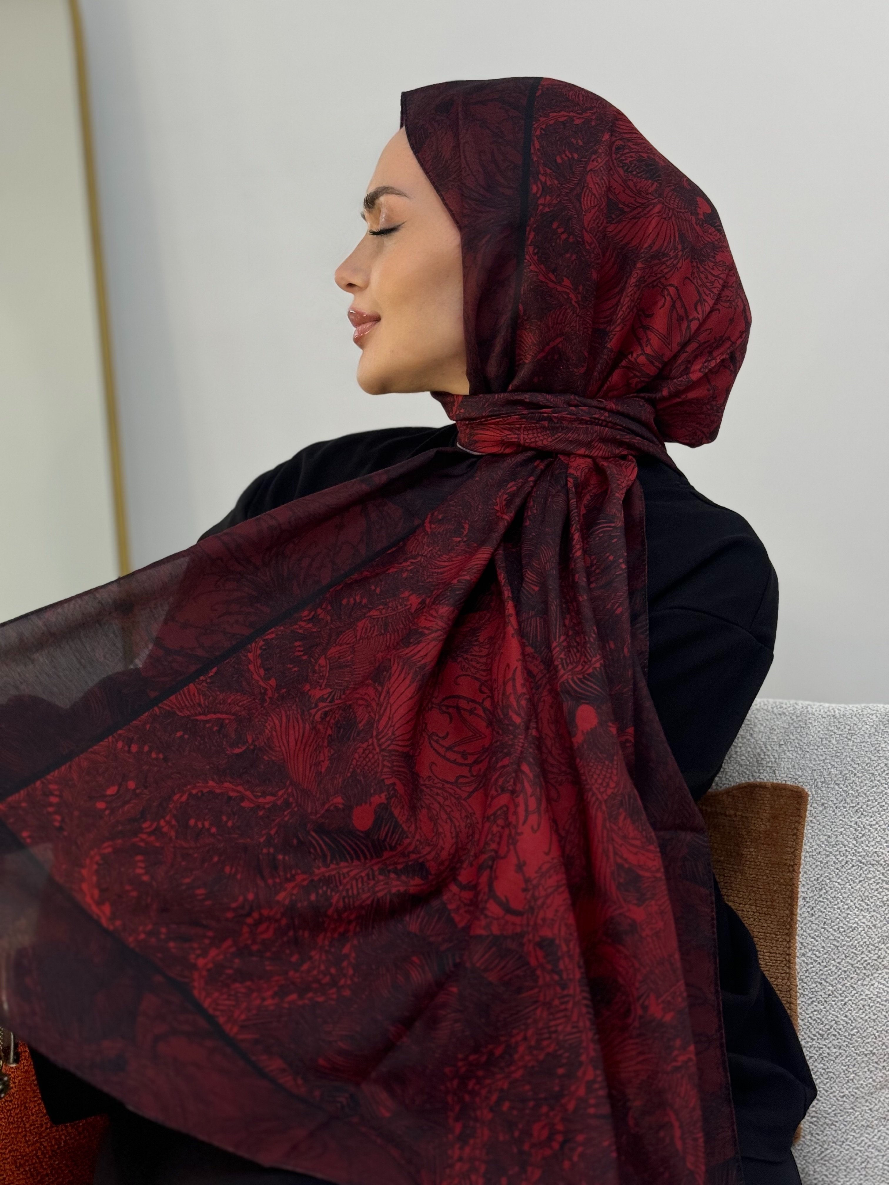 Koyu Bordo Terra Pamuk İpek Şal