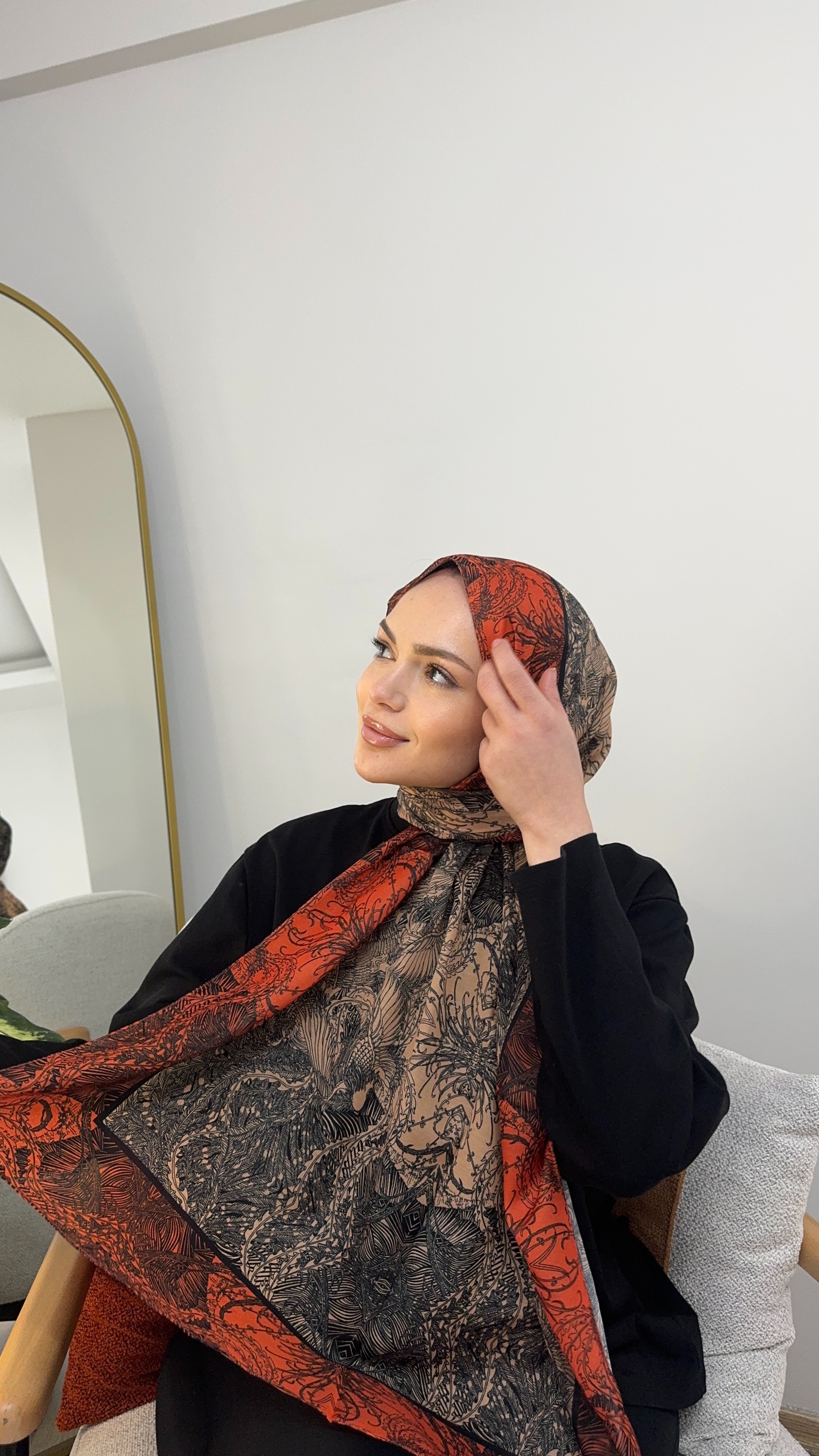 Portakal Krem Terra Pamuk İpek Şal