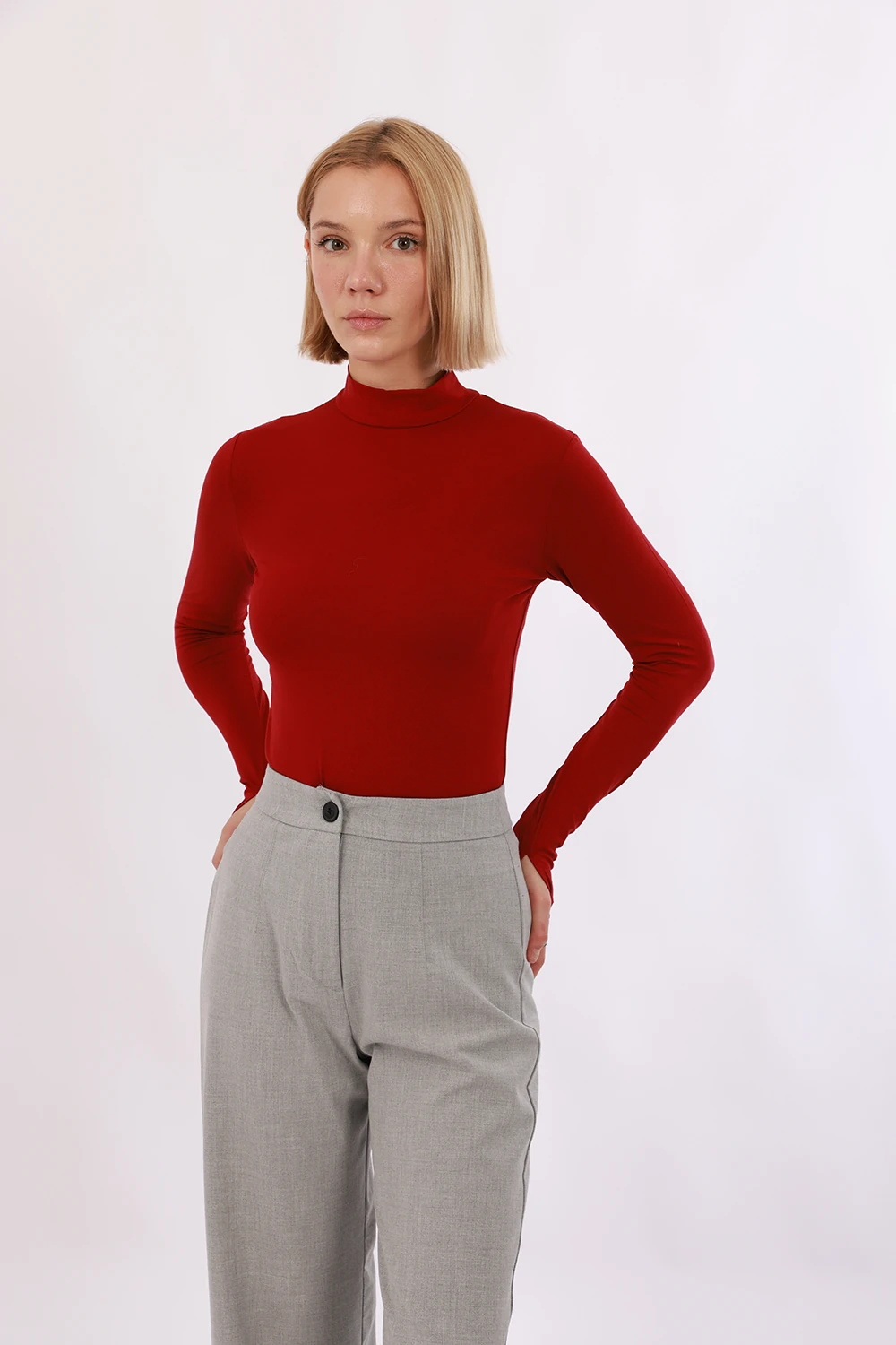 Parmak Detaylı Body - Bordo