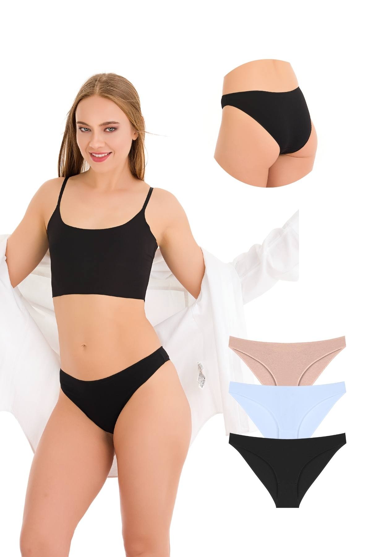 10010 Slip 3'lü Bikini Külot Paketi - V4- Siyah,Beyaz, Kapuçino