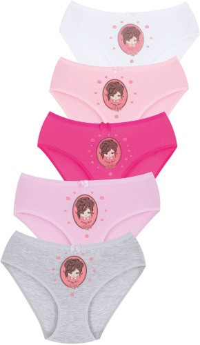 005 Kız Çoçuk Mix Color 5'li Paket Baskılı Külot