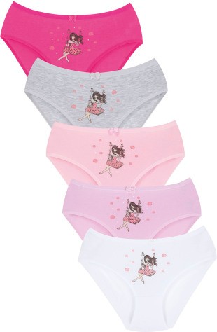 005 Kız Çoçuk Mix Color 5'li Paket Baskılı Külot