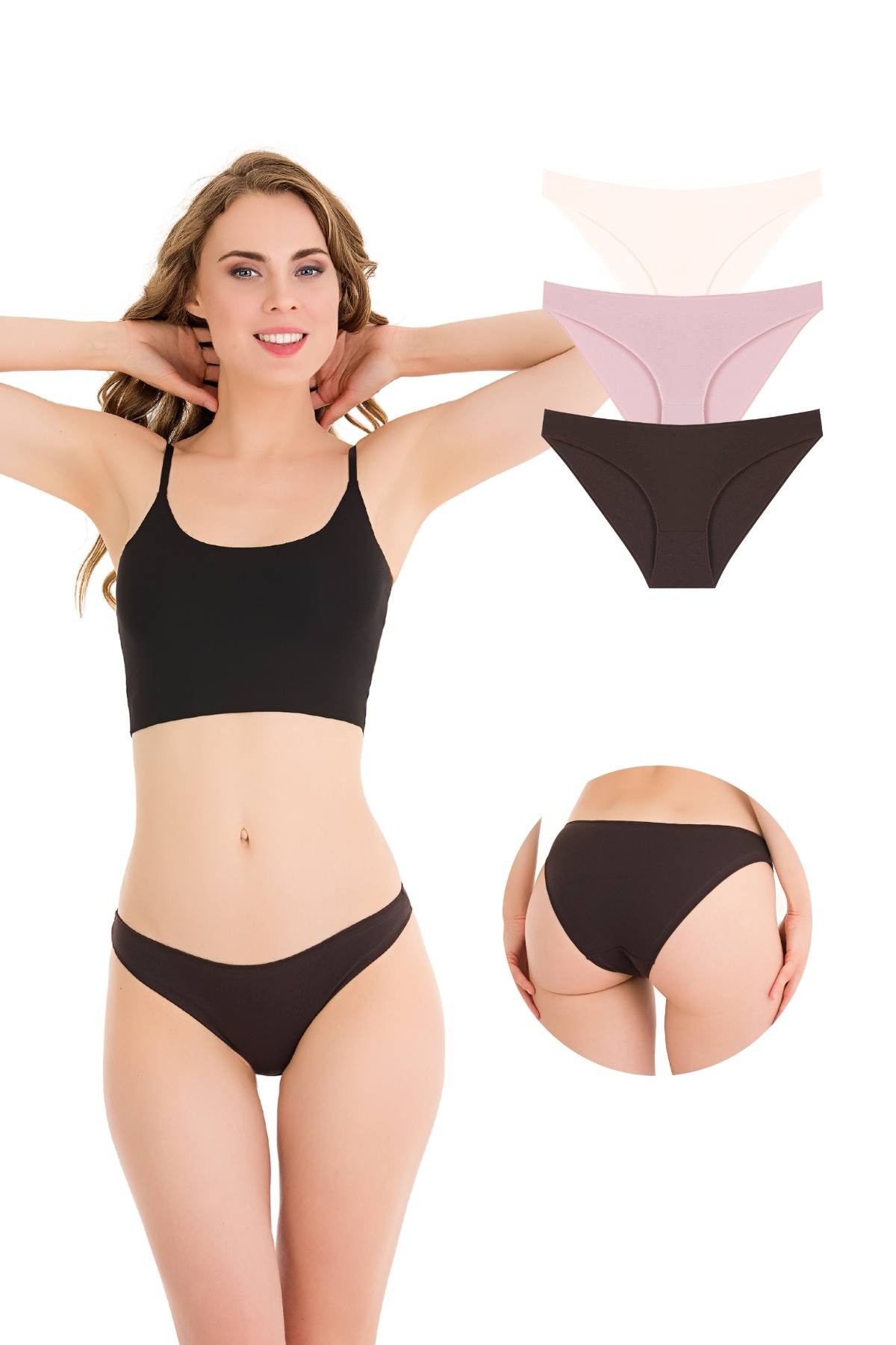 10010 Slip 3'lü Bikini Külot Paketi - V5- Pudra, K.Vizon, K.Kahve