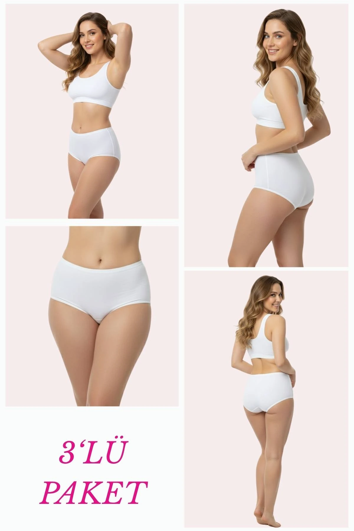 1018 Kadın Klasik Kesim Pamuklu Düz Bato Külot 3'lü Paket