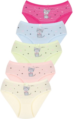 011 Kız Çocuk Mix Color 5'li Paket Baskılı Külot