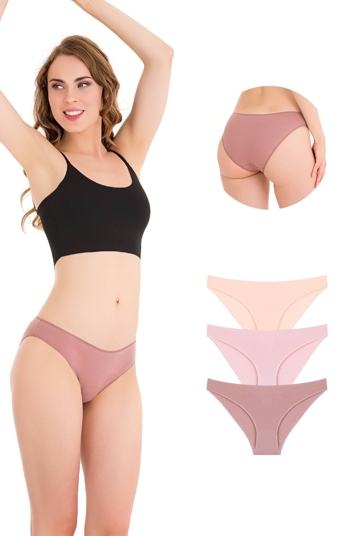 10010 Slip 3'lü Bikini Külot Paketi - V6- Somon, Vizon, K.Kapuçino