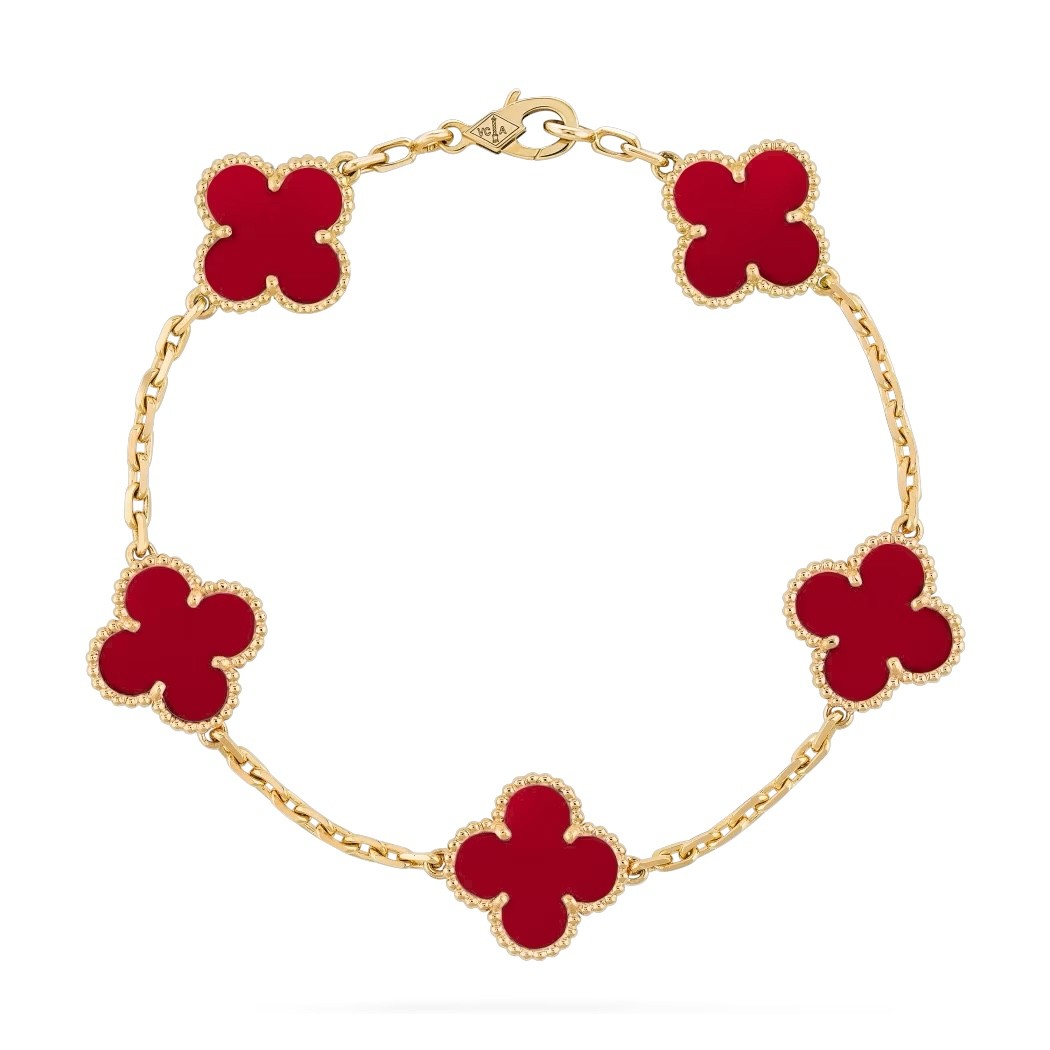 Van Cleef 5 Motif Bileklik (İthal) - Kırmızı