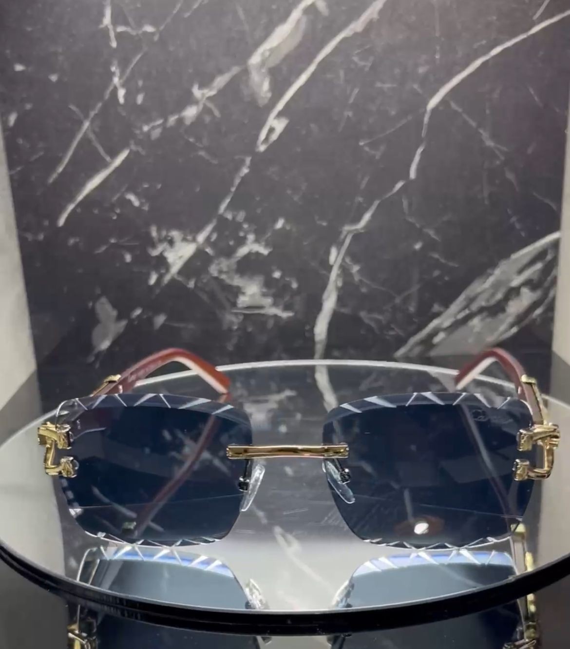 Cartier Ahşap Kaplan Motifli Kayışlı Unisex Güneş Gözlüğü