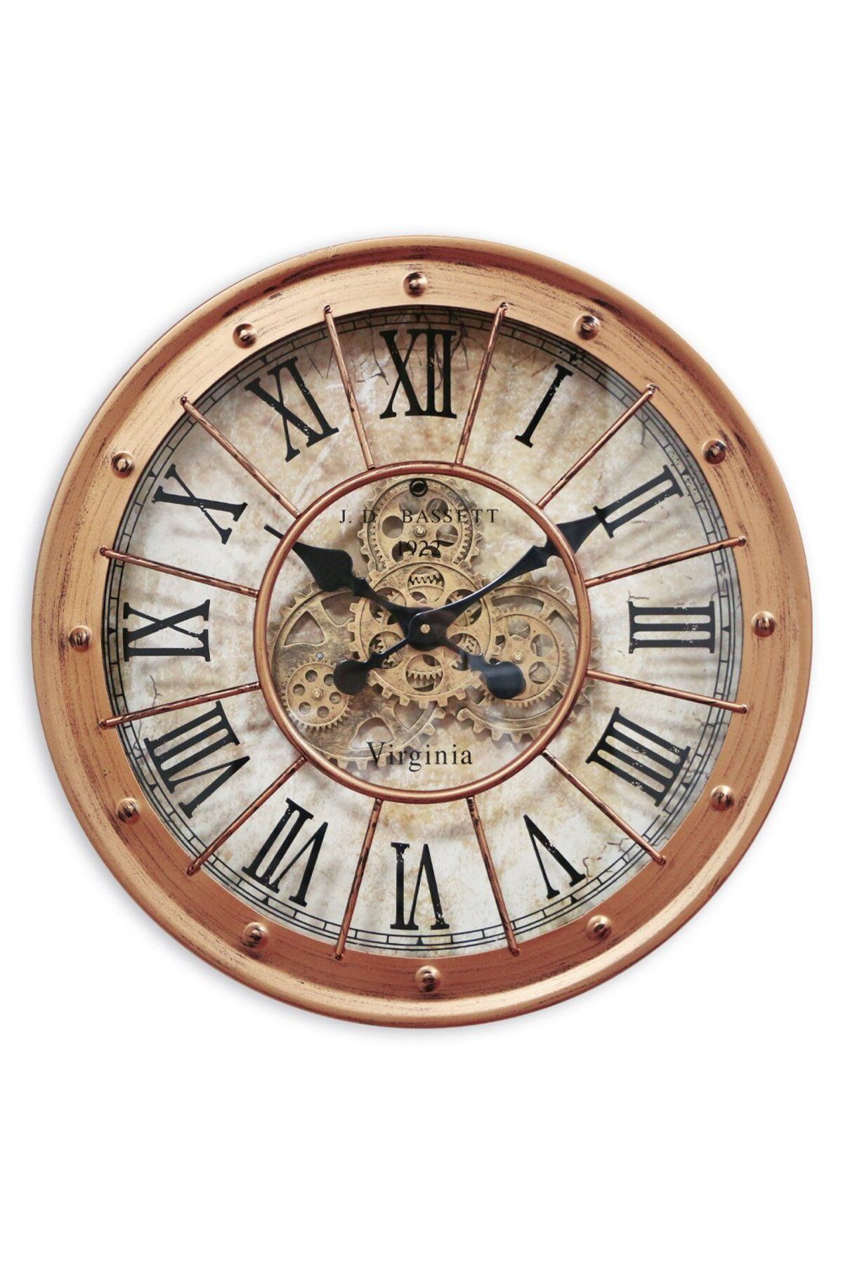 60 cm Çarklı Eskitme Metal Retro Duvar Saati | Sessiz Mekanizma, Şık Dekoratif Saat image