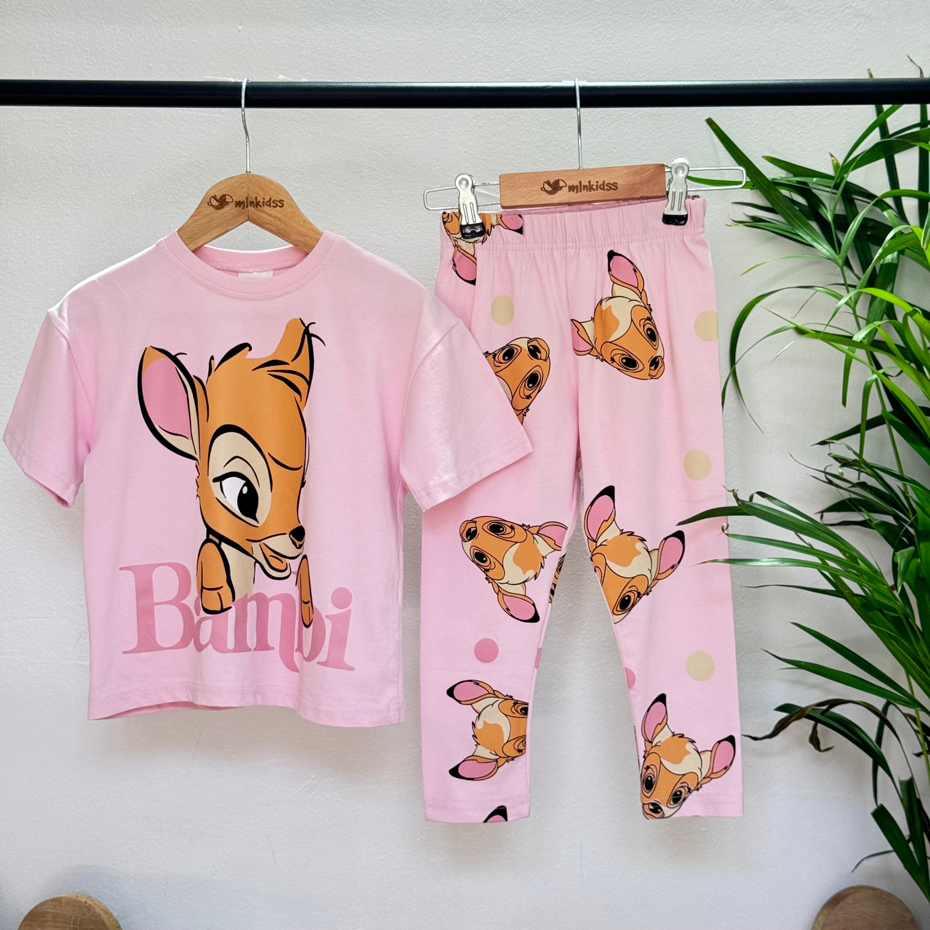 Açık Pembe Bambi Baskılı Taytlı Takım