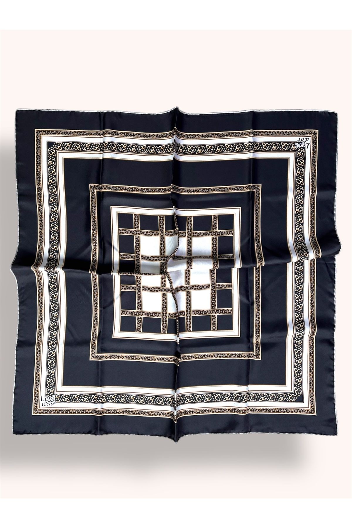 Siyah Motif Desen Twill Ipek Eşarp