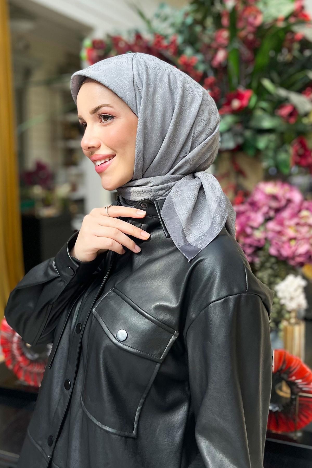 Jakarlı Eşarp - Monogram Desen - BF6060950-971 - Gri