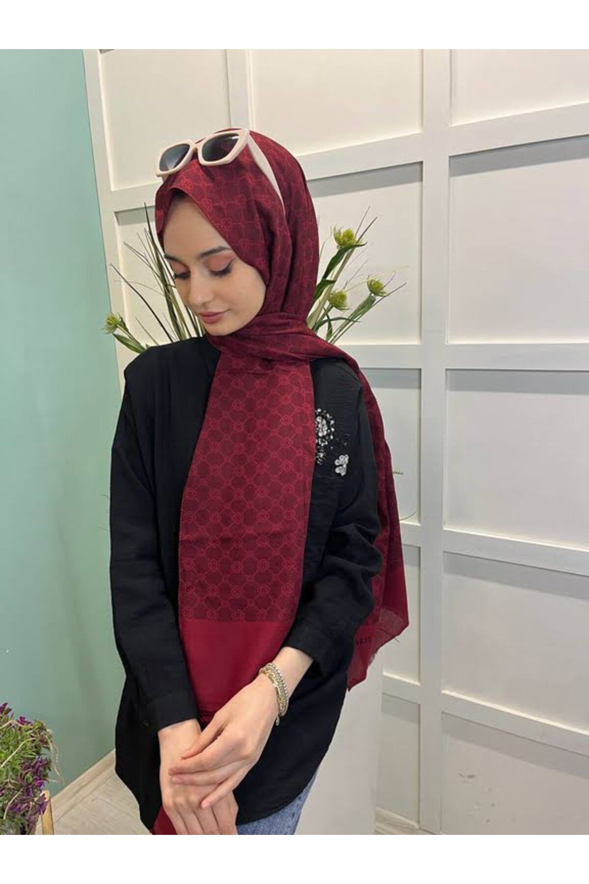 Elegance Monogram Şal 1090100 Bordo