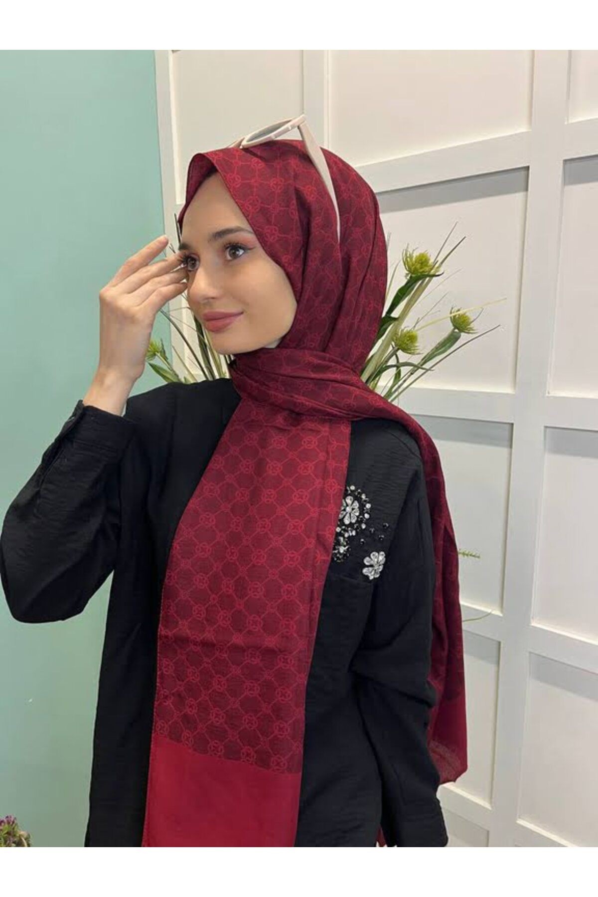 Elegance Monogram Şal 1090100 Bordo