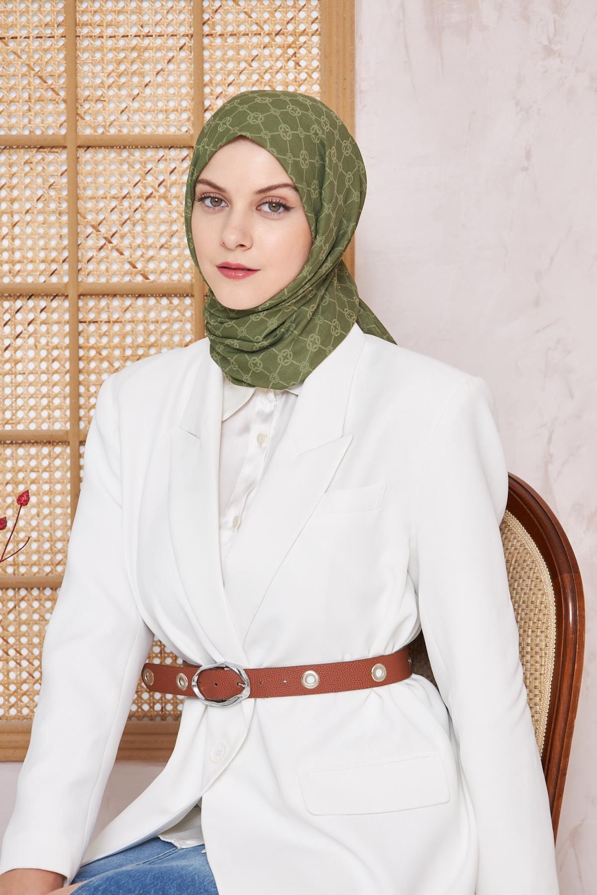 Elegance Monogram Şal - Keten Yeşili 952