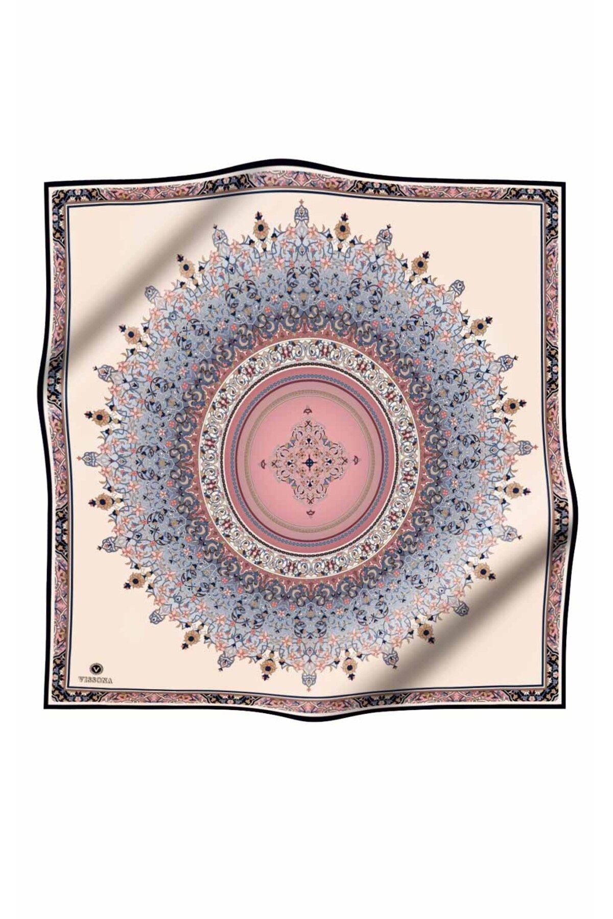 %100 Twill İpek Şal Desenli Pudra Renkli 90x90 Eşarp Dikim Şekli : El Dikişi