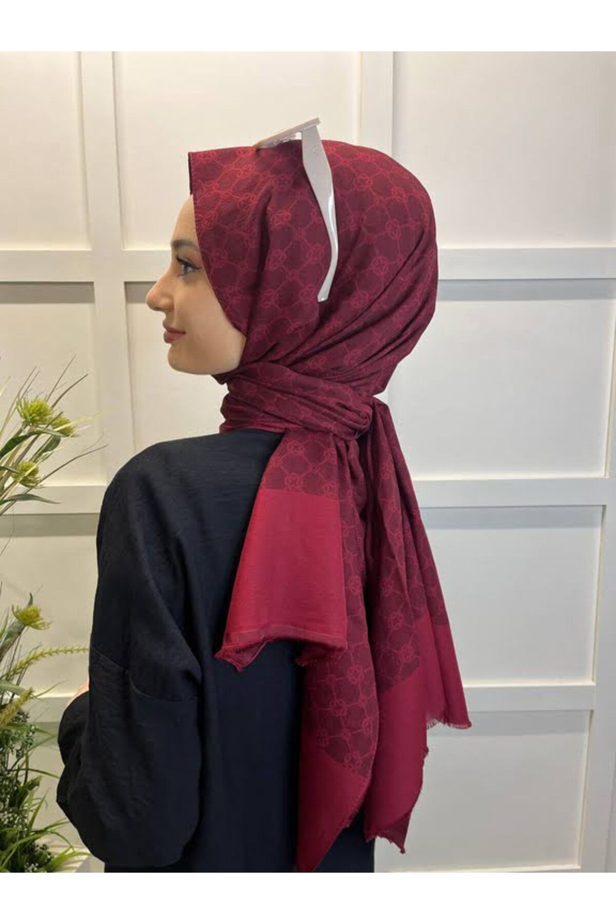 Elegance Monogram Şal 1090100 Bordo