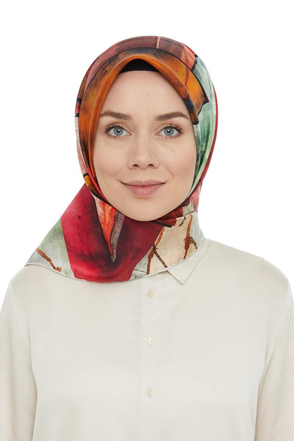 Nar Çiçeği Twill Saf Ipek Eşarp