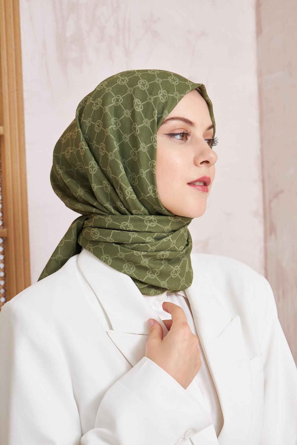 Elegance Monogram Şal - Keten Yeşili 952