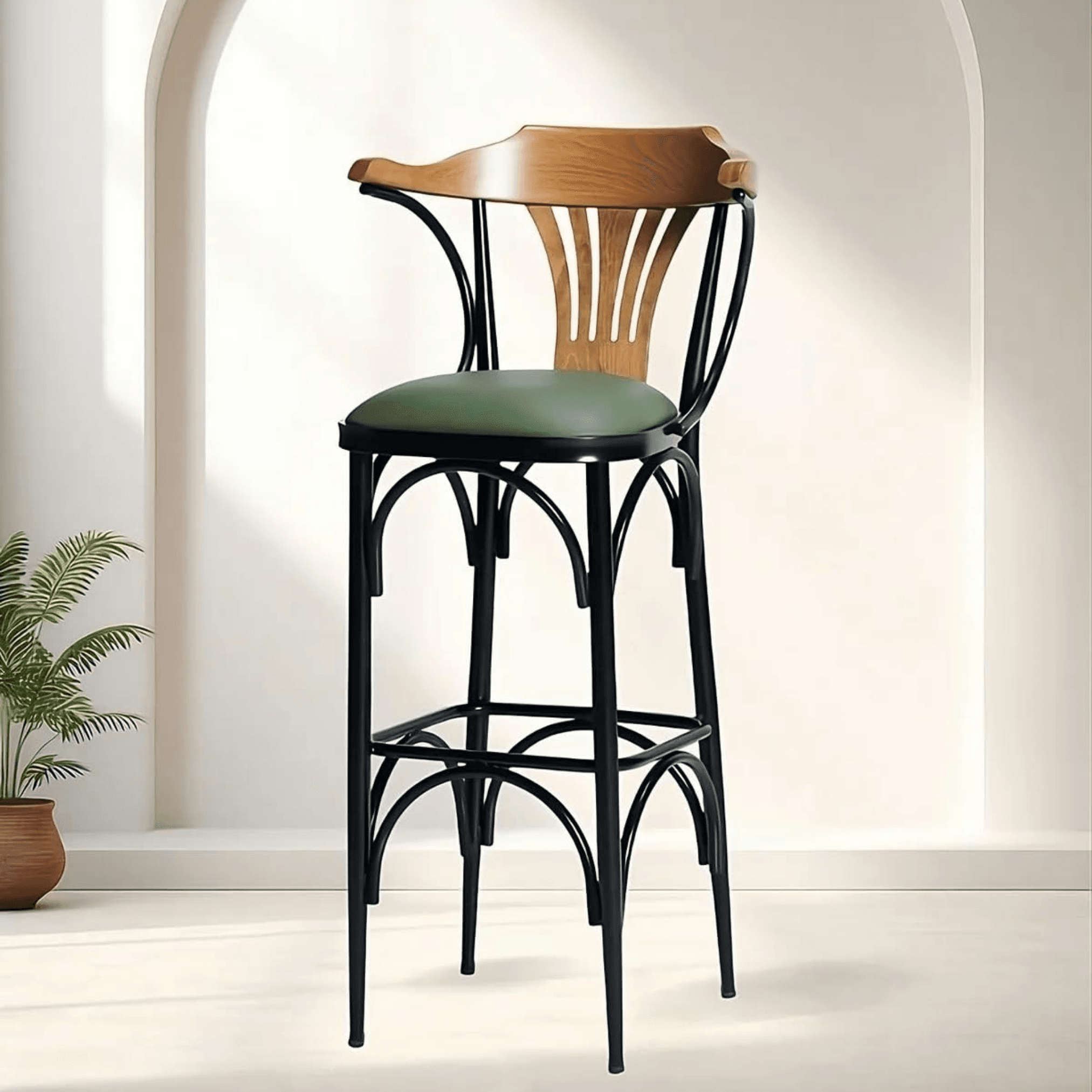 75 cm Ahşap Sırtlı Metal Bar Sandalyesi 