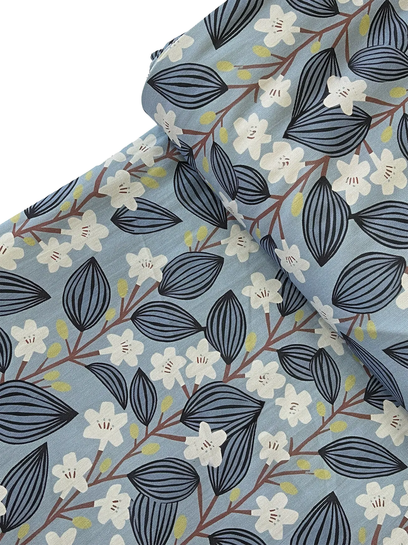 %100 Pamuk Soft Mavi Çiçek Desen Kanvas Kumaş 