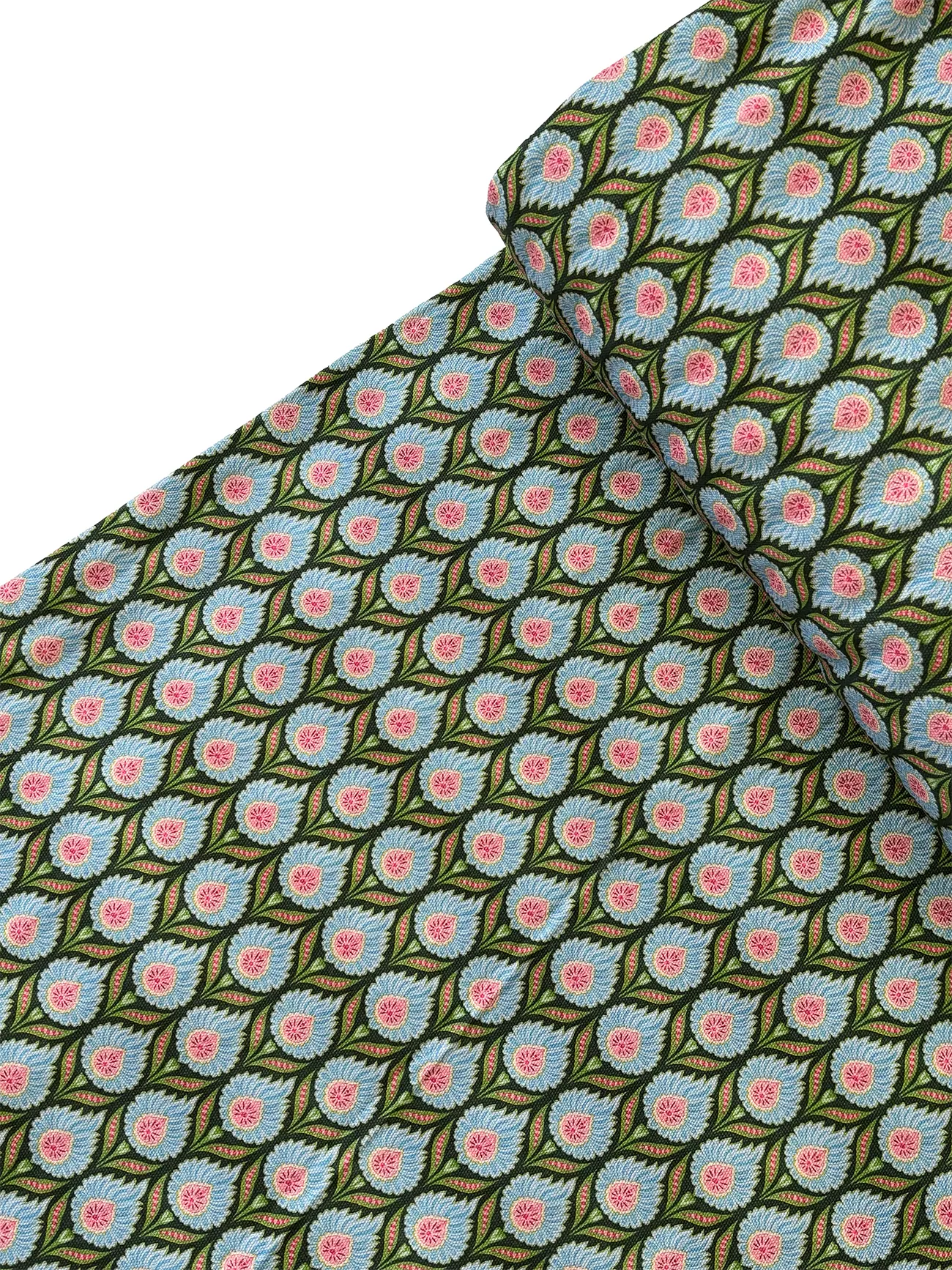 %100 Pamuk Mavi Çiçekler Kanvas Kumaş 