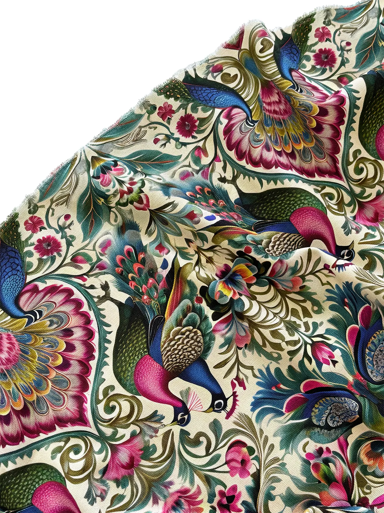 %100 Pamuk Tavus Kuşu Desen Kanvas Kumaş 