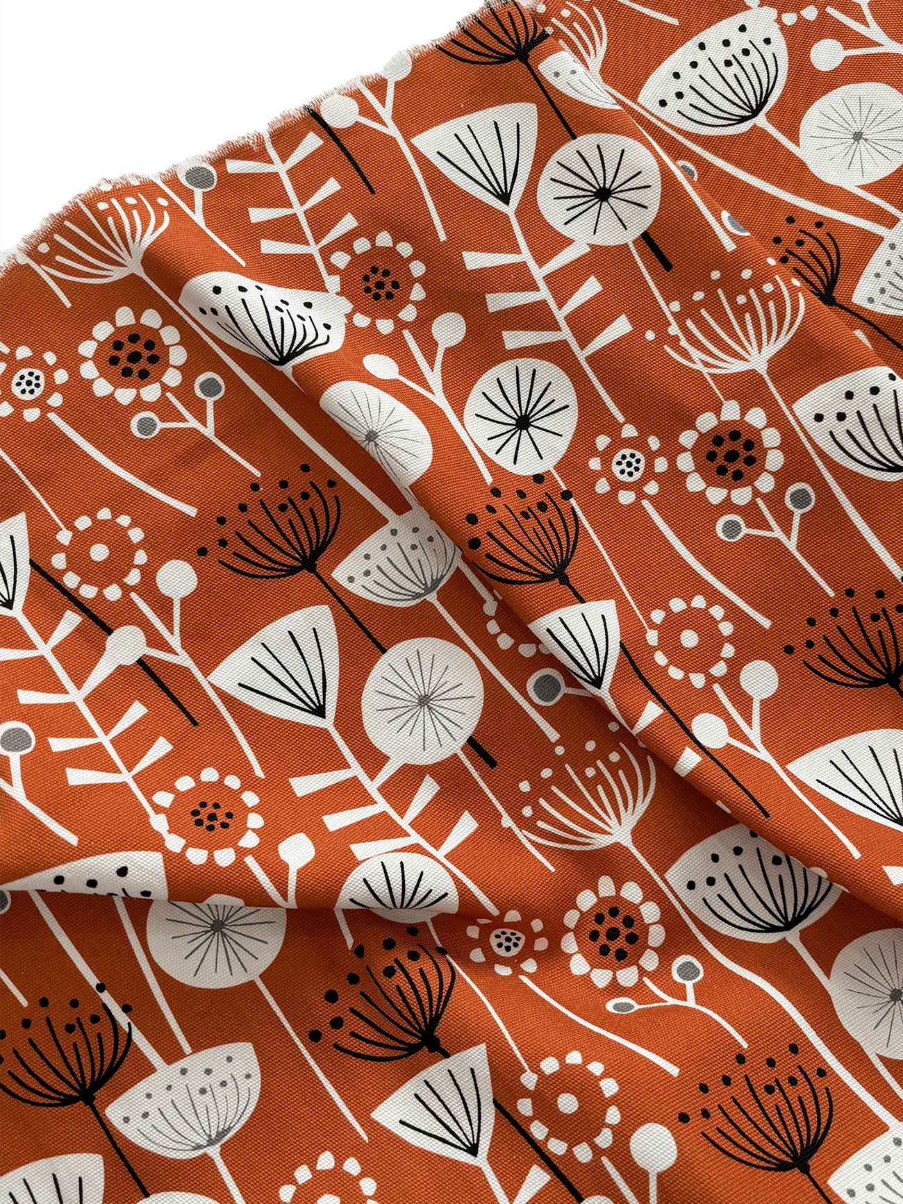 %100 Pamuk Çiçek Desenli Kanvas Kumaş Serisi  - Kiremit