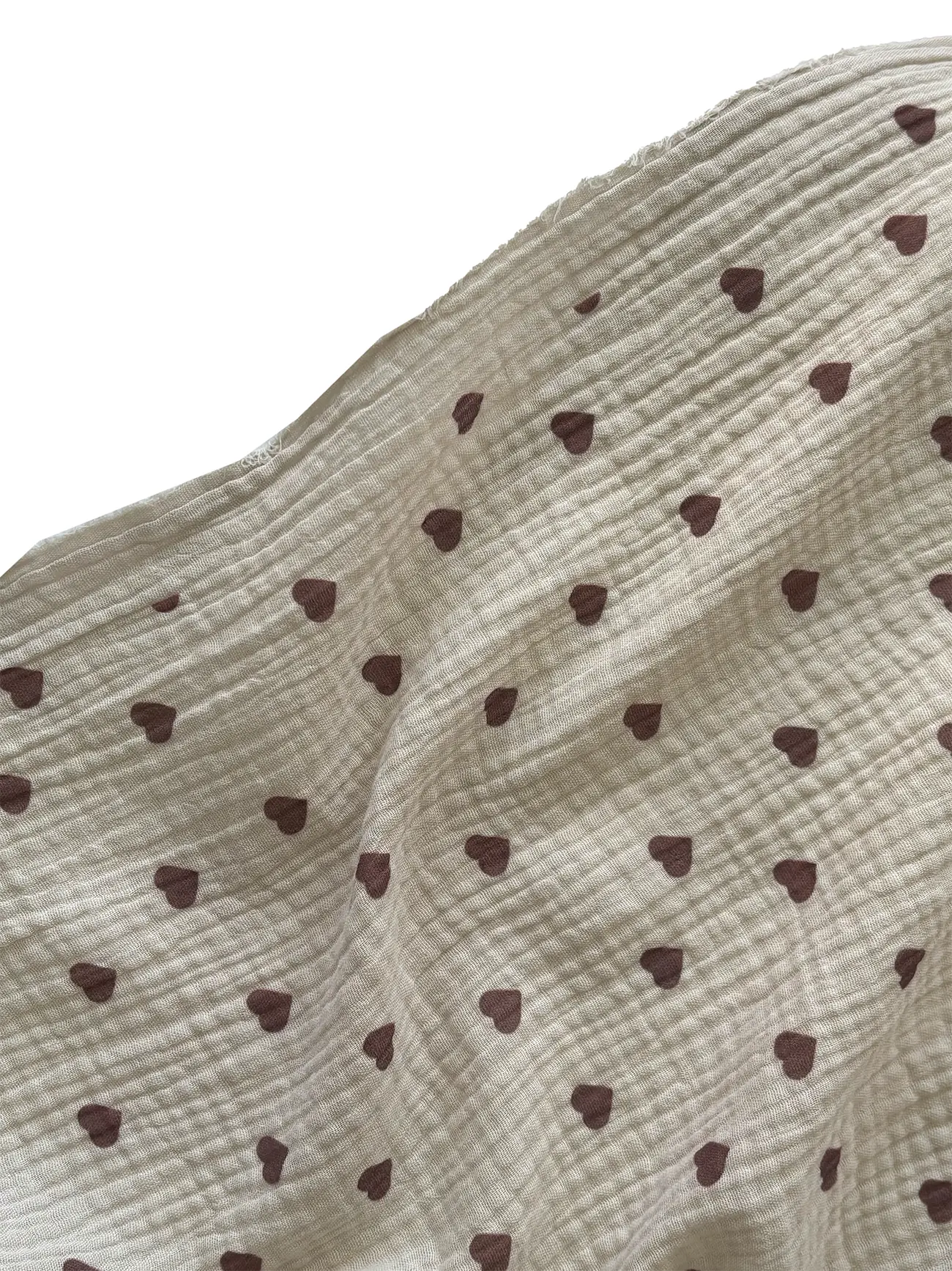 %100 Pamuk Müslin Kumaş Kahverengi Kalpli 