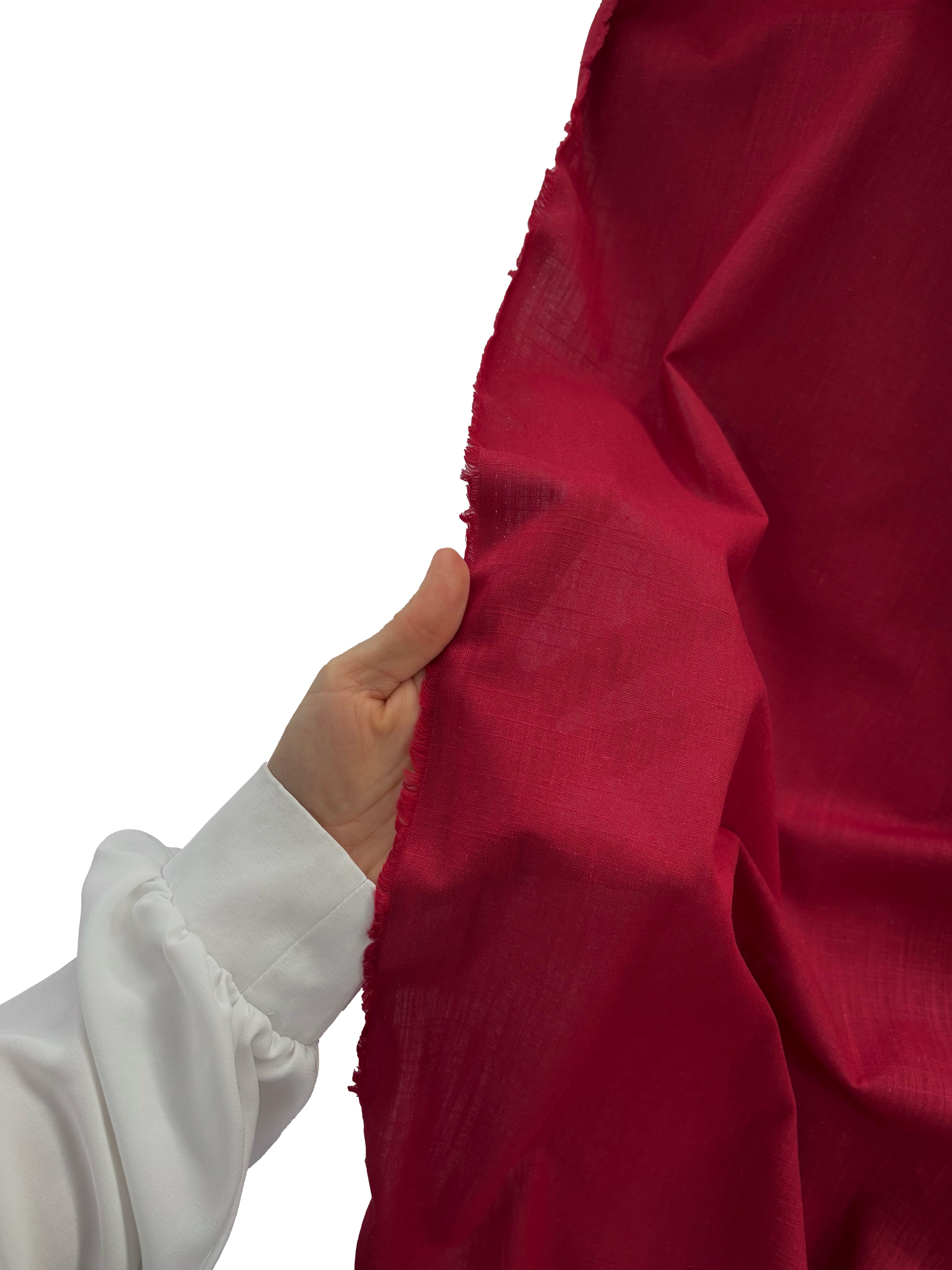 Flamlı Pamuk Keten Kumaş Bordo Kırmızısı 
