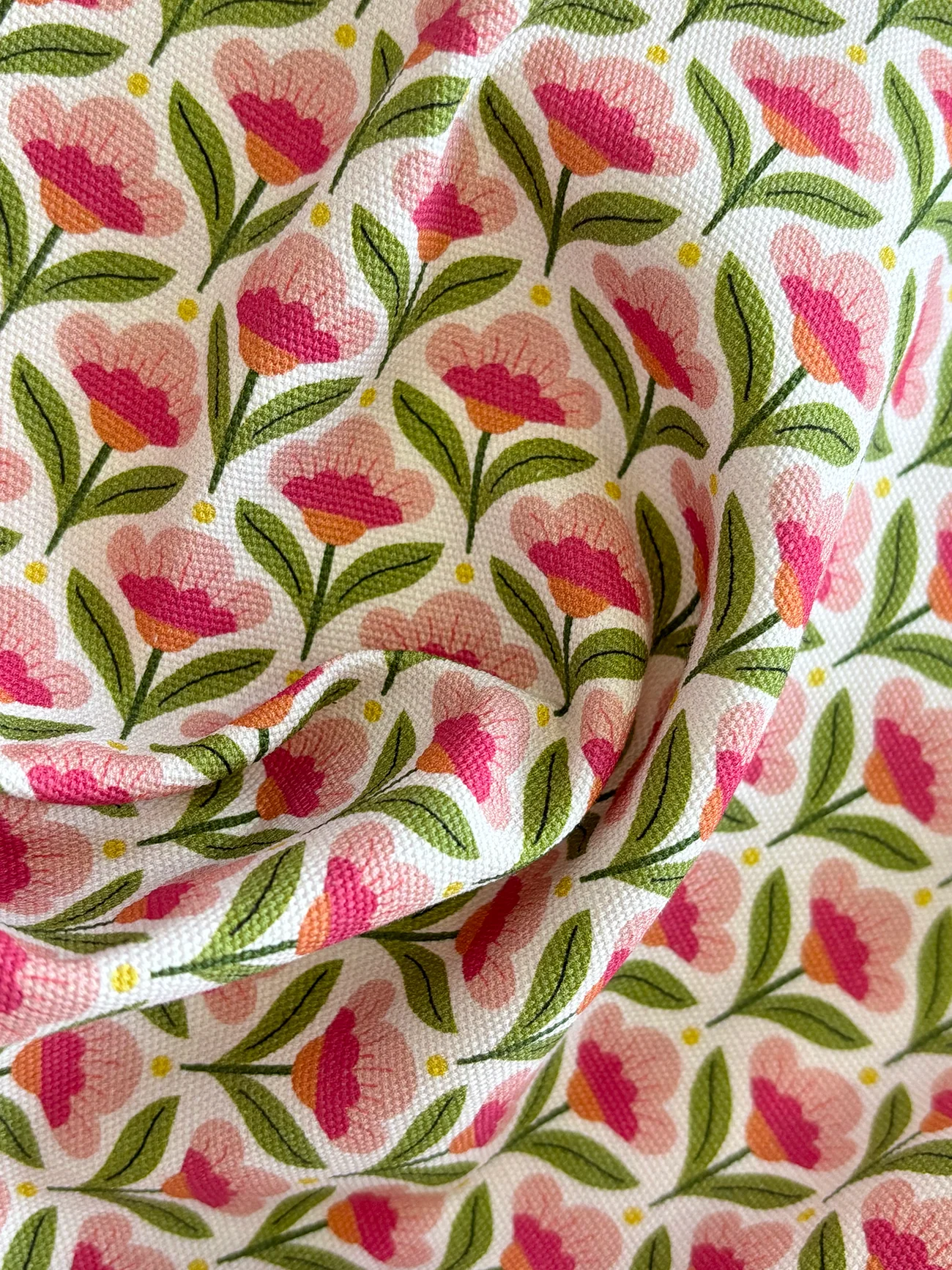 %100 Pamuk Pembe Çiçekler Kanvas Kumaş 