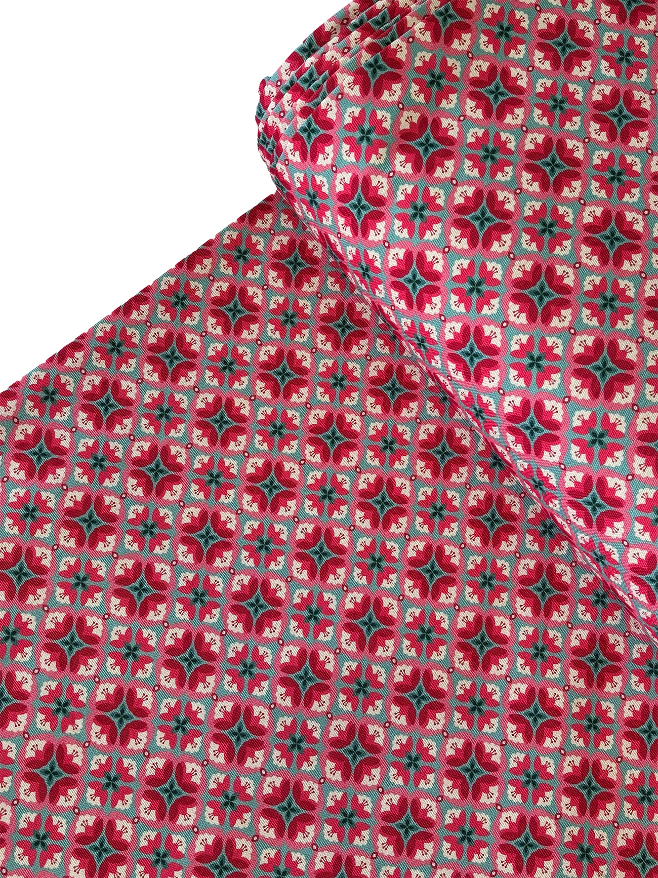 %100 Pamuk Çini Çiçek Desen Kanvas Kumaş 