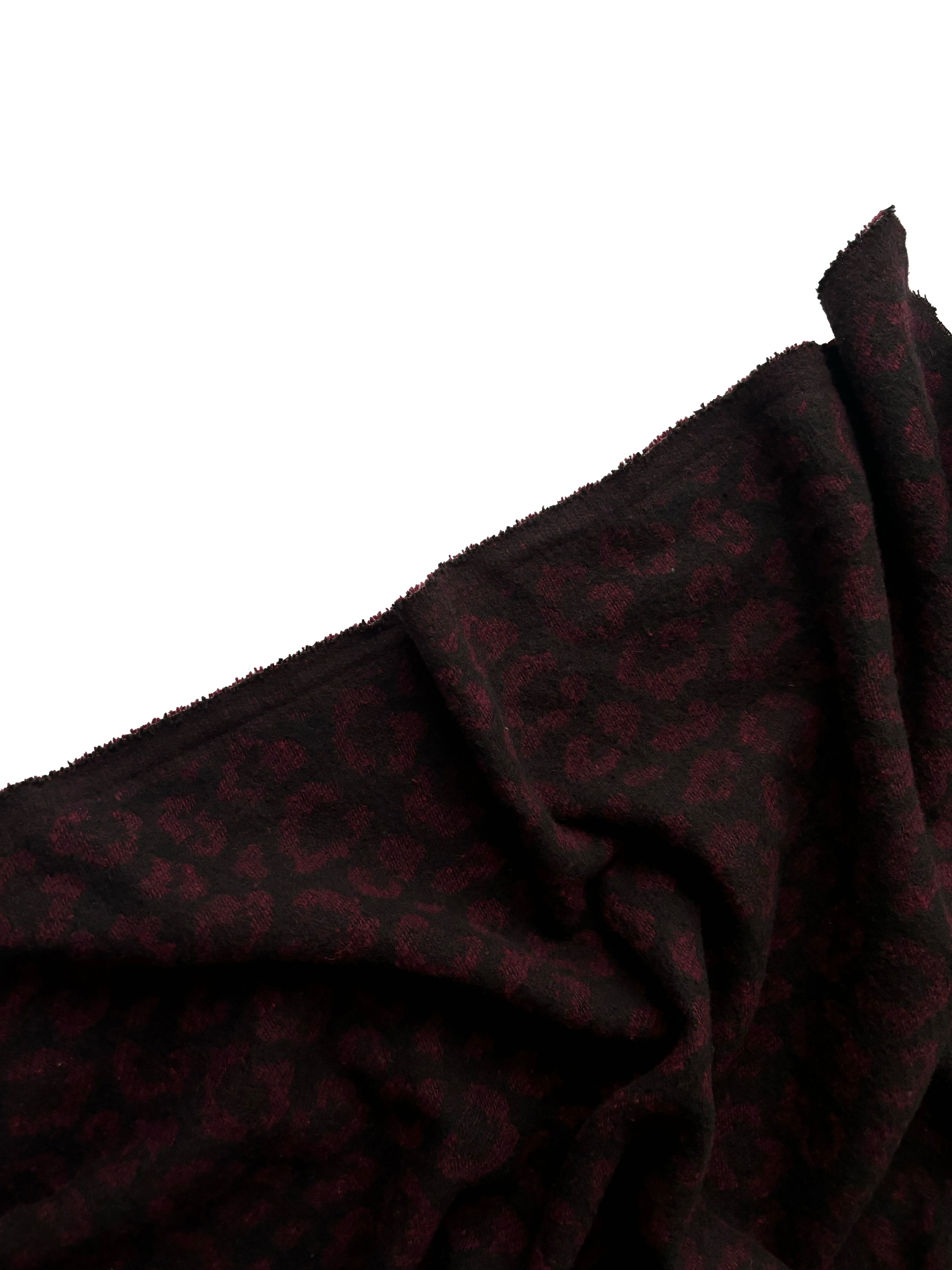 Fırsat Ürünü Kaşe Kumaş Leopar Desen Bordo 2 Metre 
