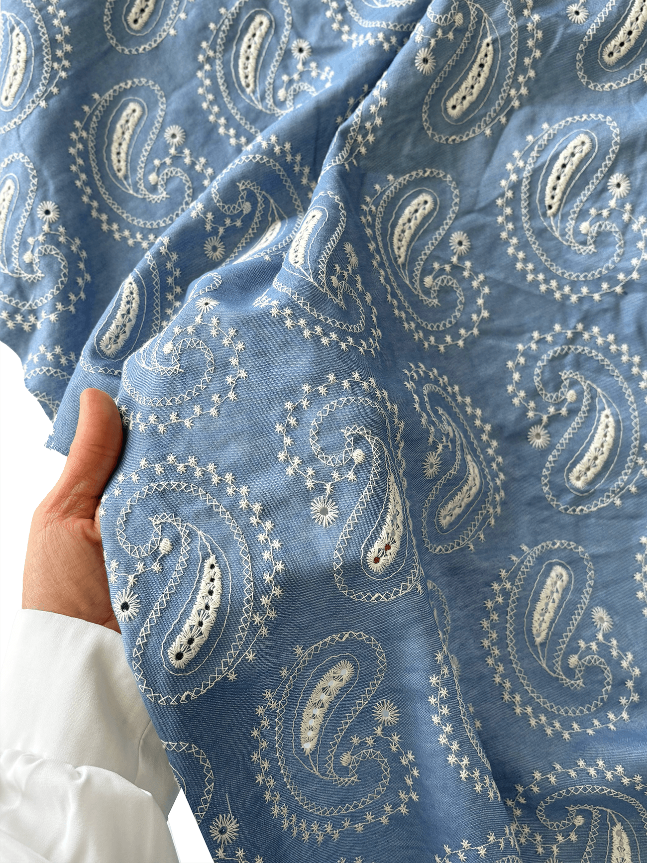 Şal Desen Nakışlı Kot Fisto Kumaş Serisi  - Açık Kot