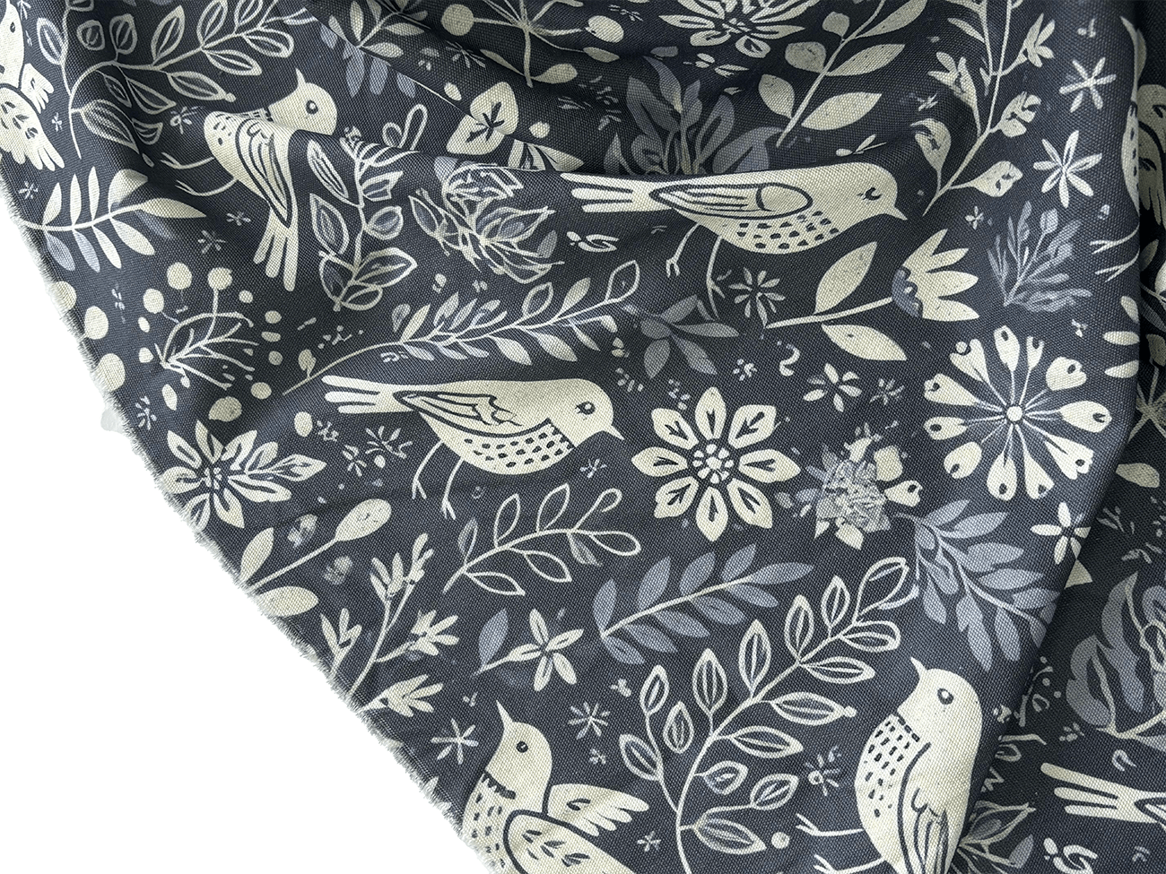 %100 Pamuk Kuş Desenli Kanvas Kumaş Serisi  - Kot