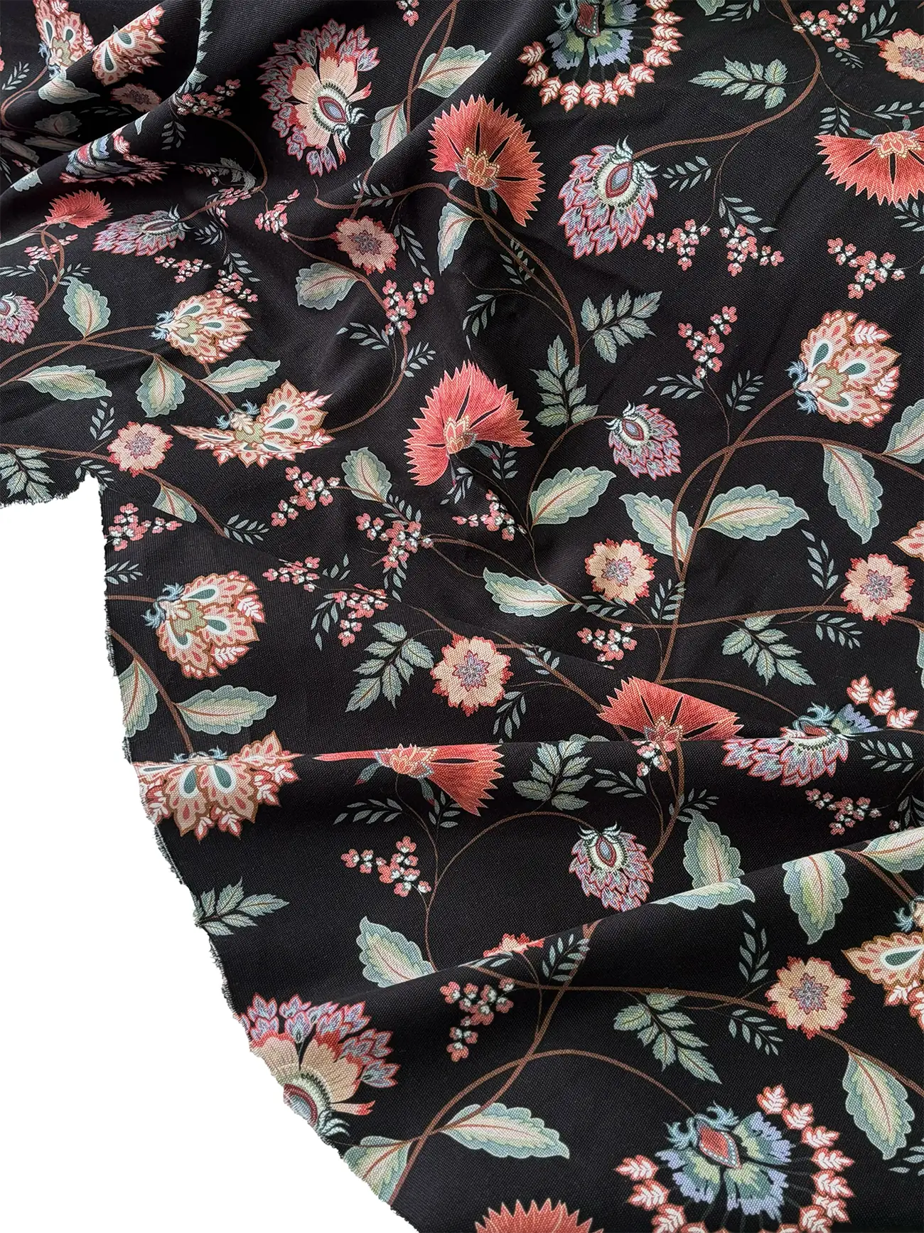 %100 Pamuk Siyah Etnik Desen Kanvas Kumaş 