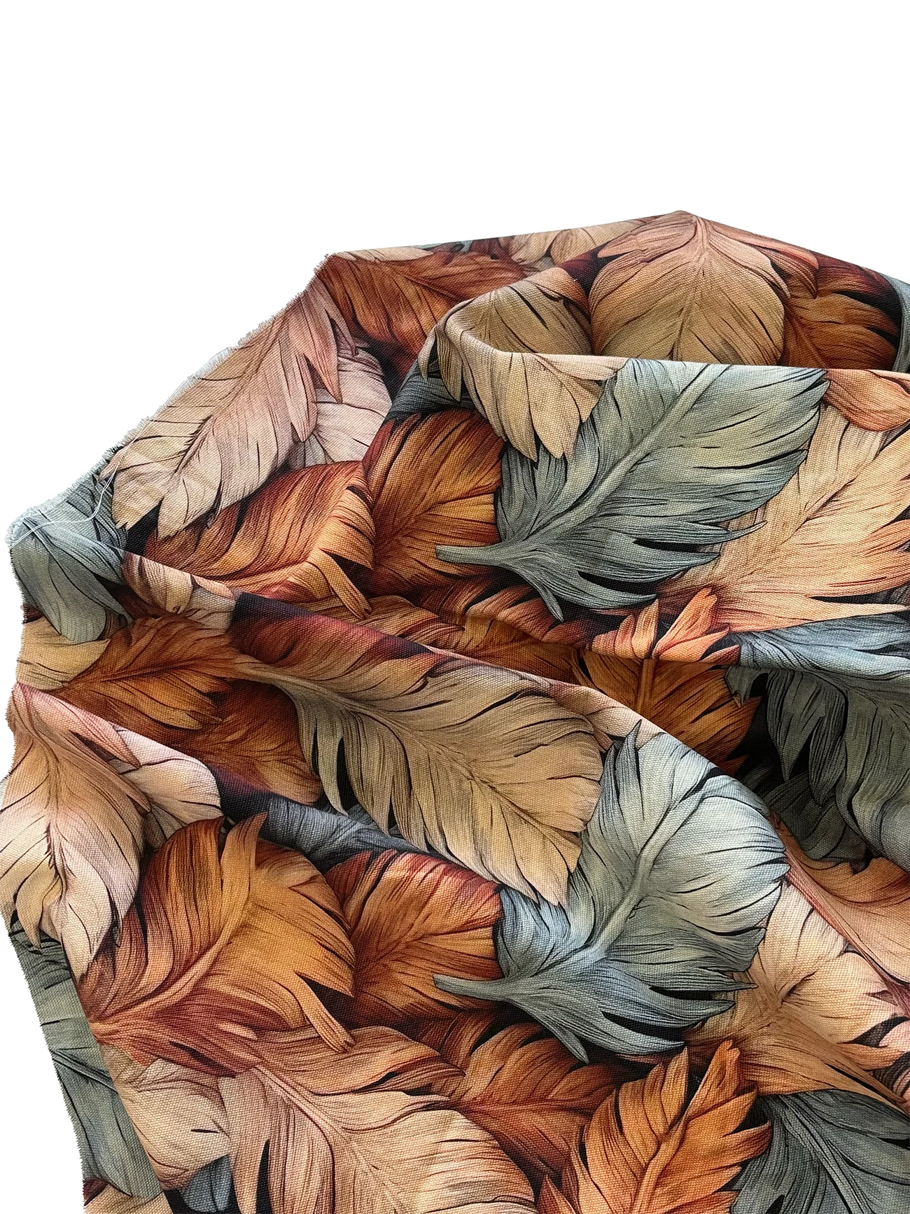 %100 Pamuk Kahve Yaprak Desen Kanvas Kumaş 