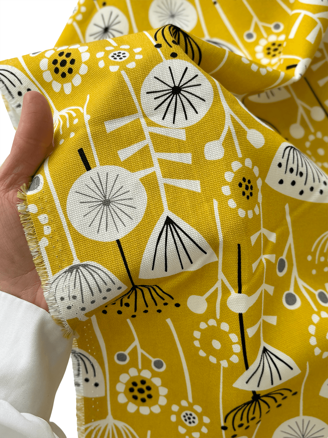 %100 Pamuk Çiçek Desenli Kanvas Kumaş Serisi  - Sarı