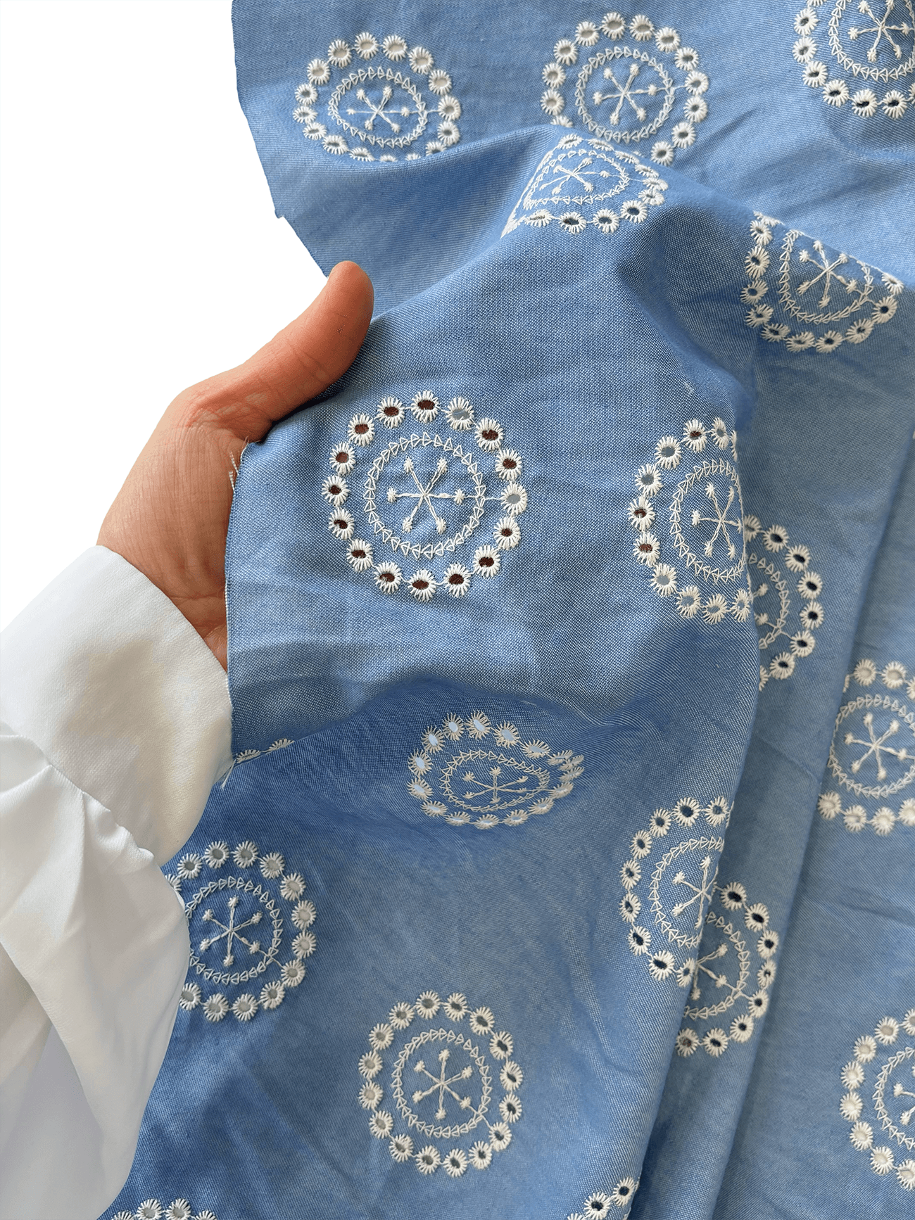 Halka Desen Nakışlı Kot Fisto Kumaş Serisi  - Açık Kot