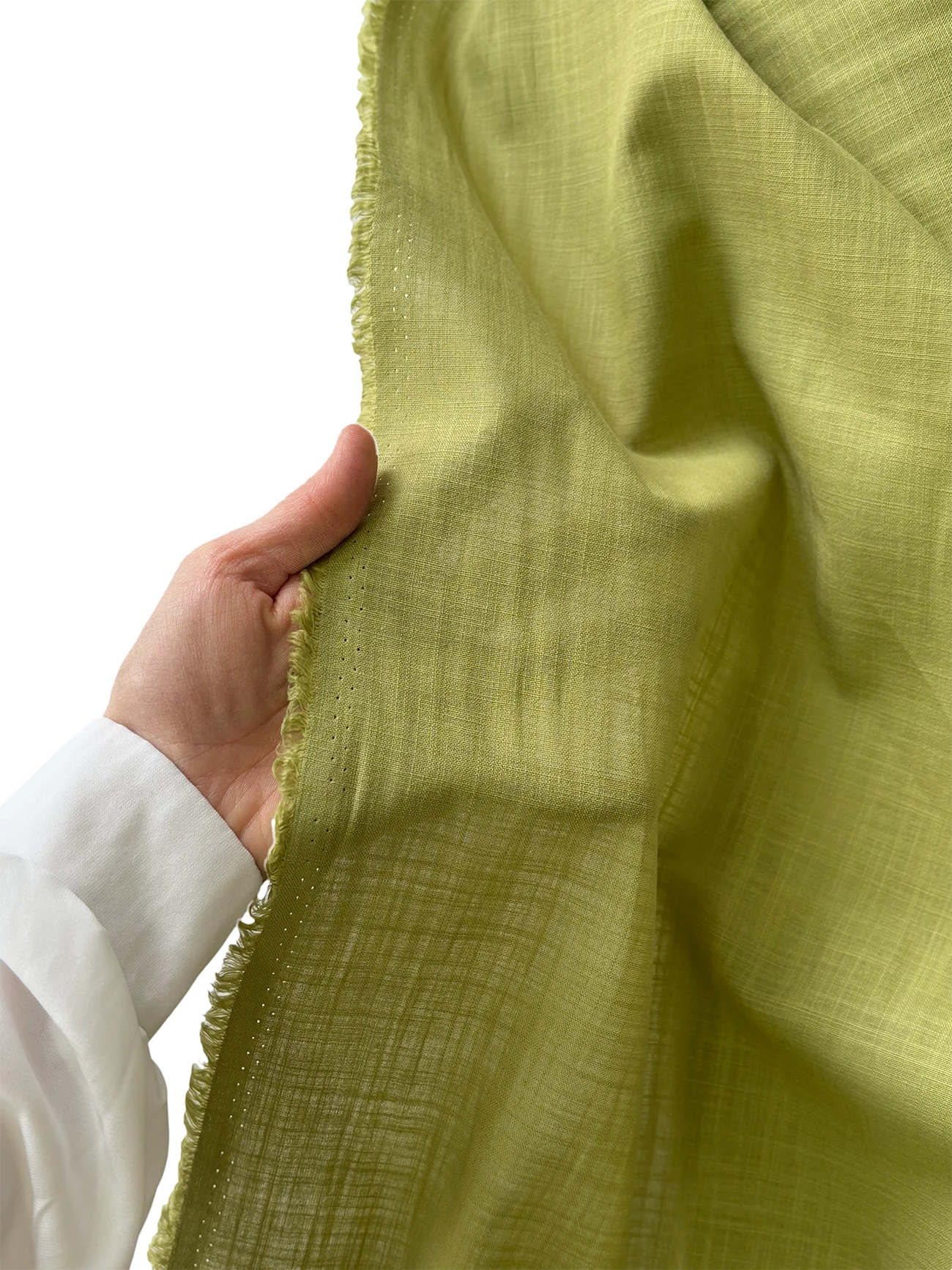 Flamlı Pamuk Keten Kumaş Yağ Yeşili