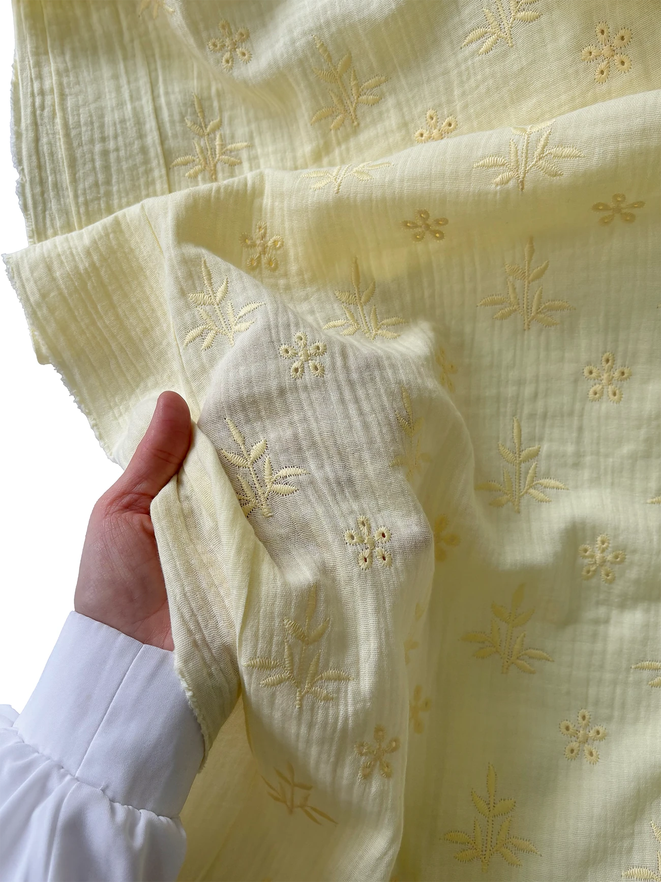 %100 Pamuk Müslin Brode Kumaş - Soft Sarı