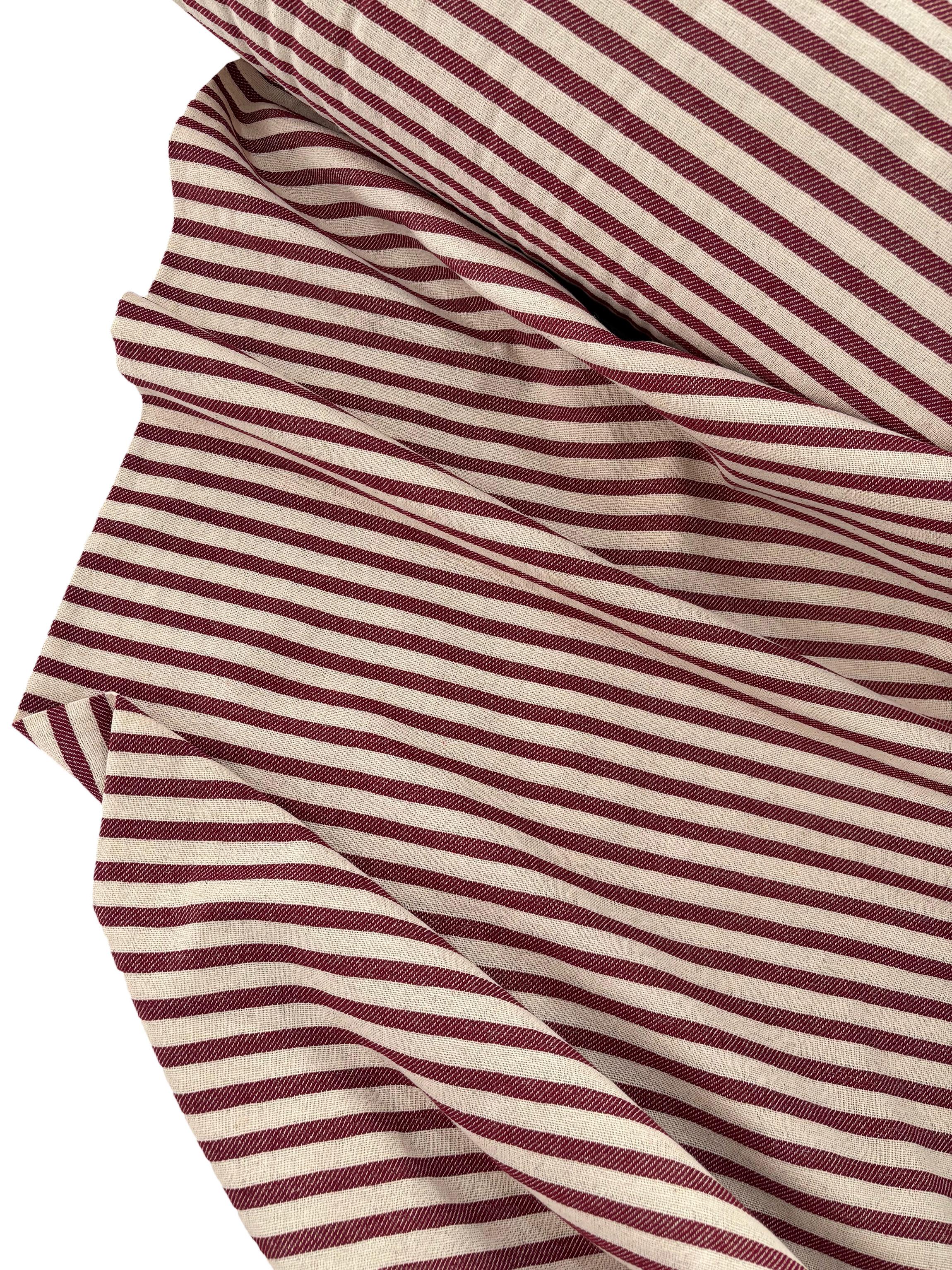 Ham Yıkanmış Keten Kumaş (ENİ 235 CM ) Bordo Çizgili 