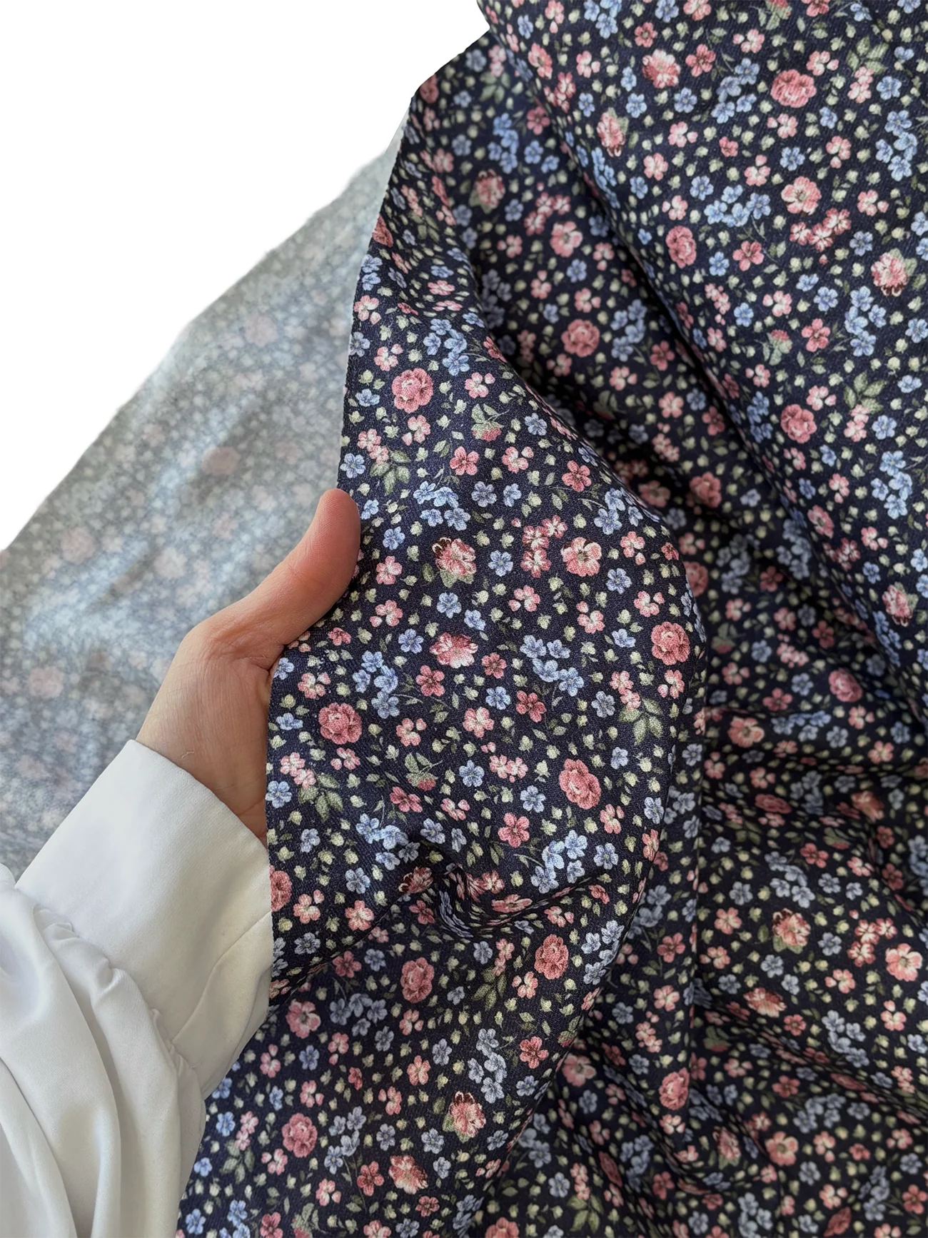 %100 Pamuk Flanel Pazen Kumaş Çıtır Çiçek Mavi