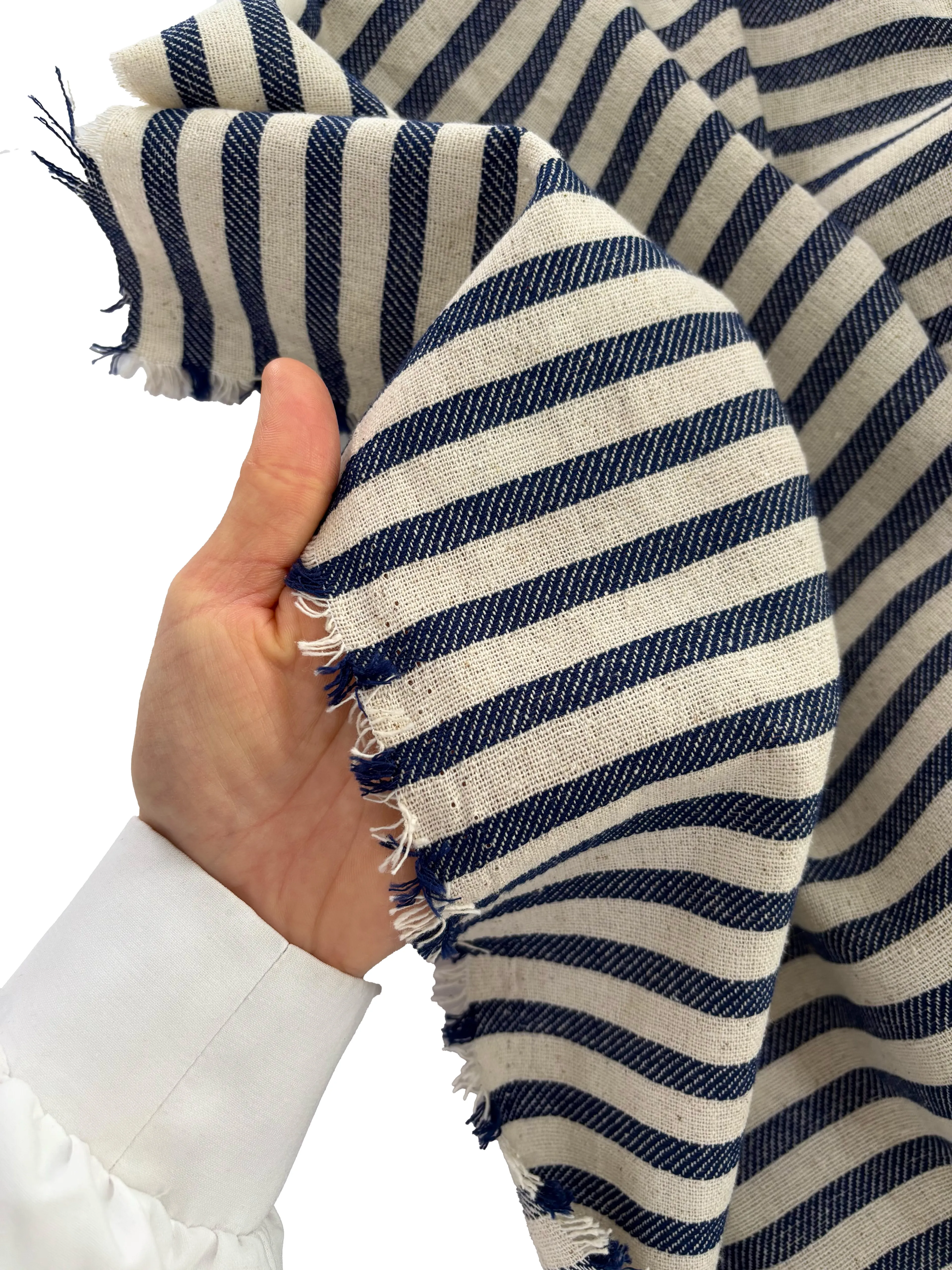 Ham Yıkanmış Keten Kumaş (ENİ 290 CM ) Lacivert Çizgili 