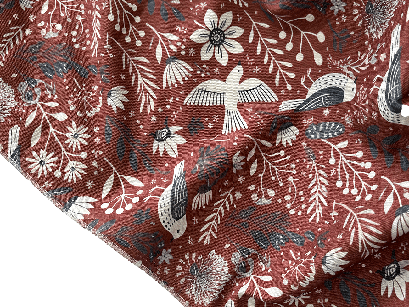 %100 Pamuk Kuş Desenli Kanvas Kumaş Serisi  - Kiremit