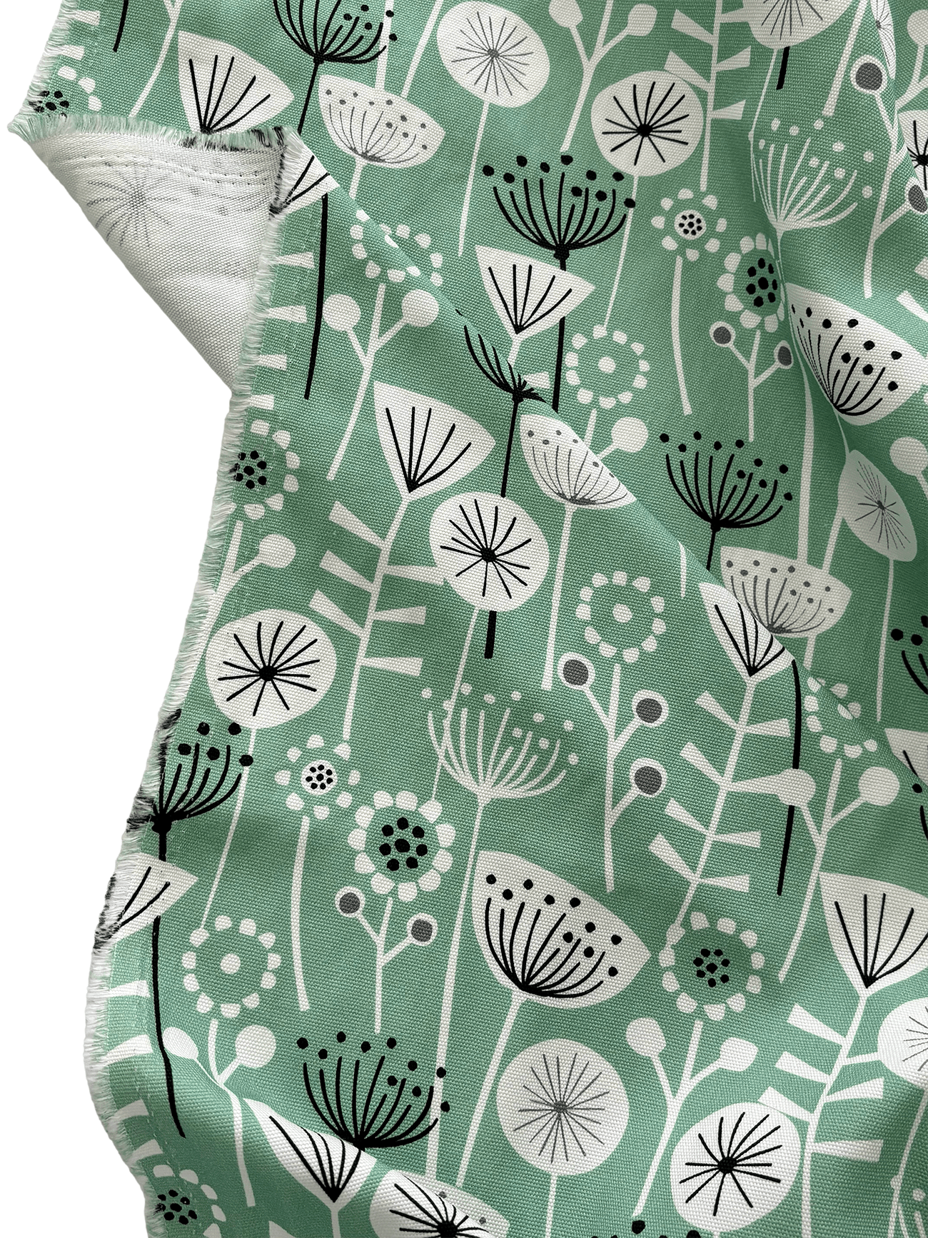 %100 Pamuk Çiçek Desenli Kanvas Kumaş Serisi  - Mint