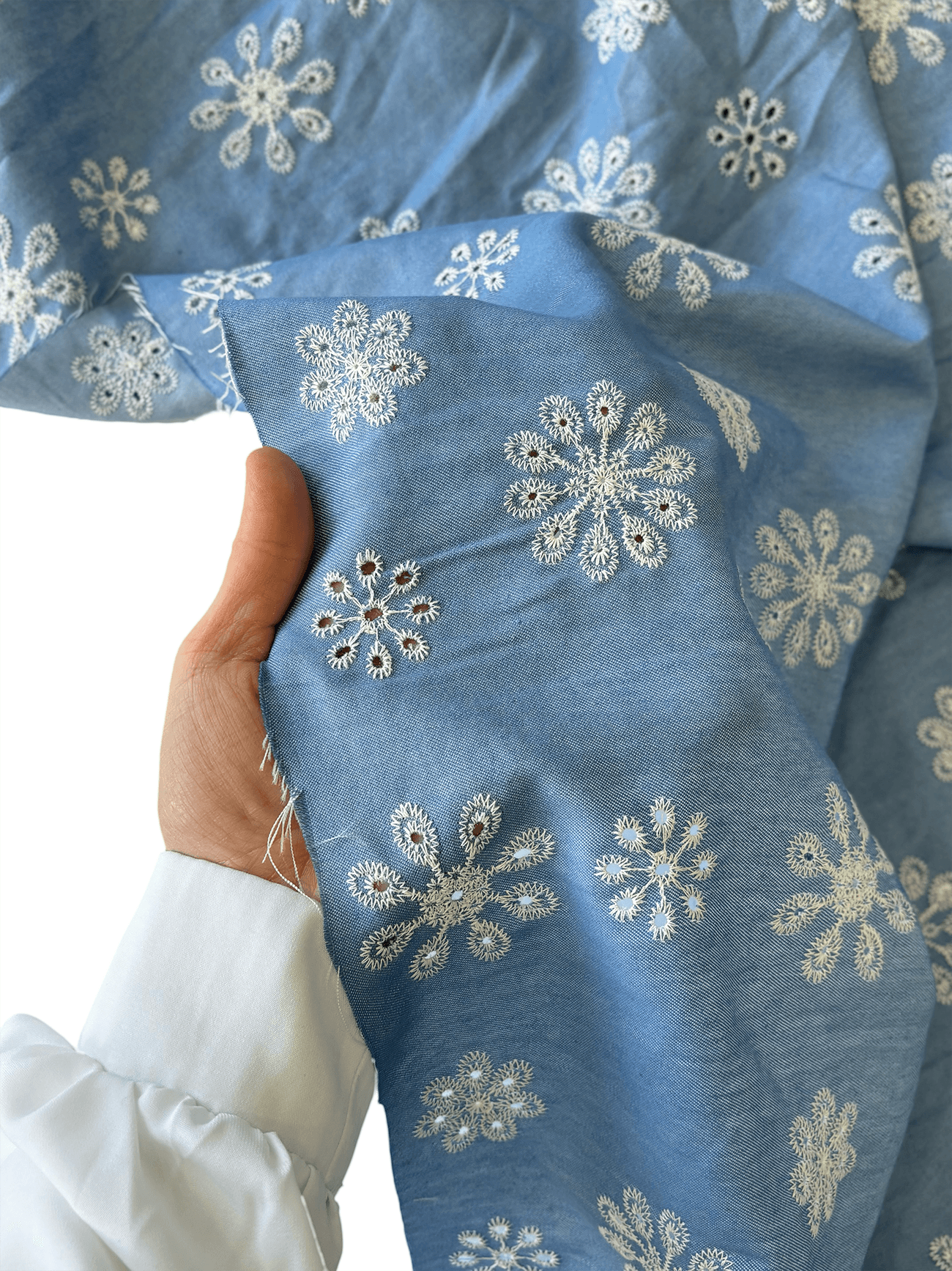 Papatya Desen Nakışlı Kot Fisto Kumaş Serisi  - Açık Kot