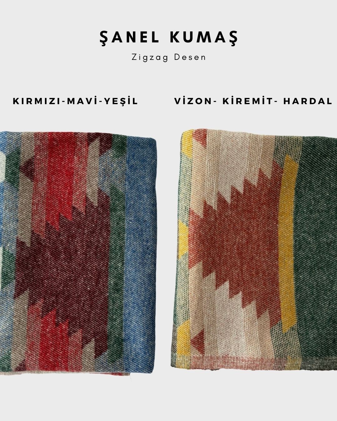 Şanel Kumaş Zigzag Desen Serisi  - Kırmızı -Mavi- Yeşil