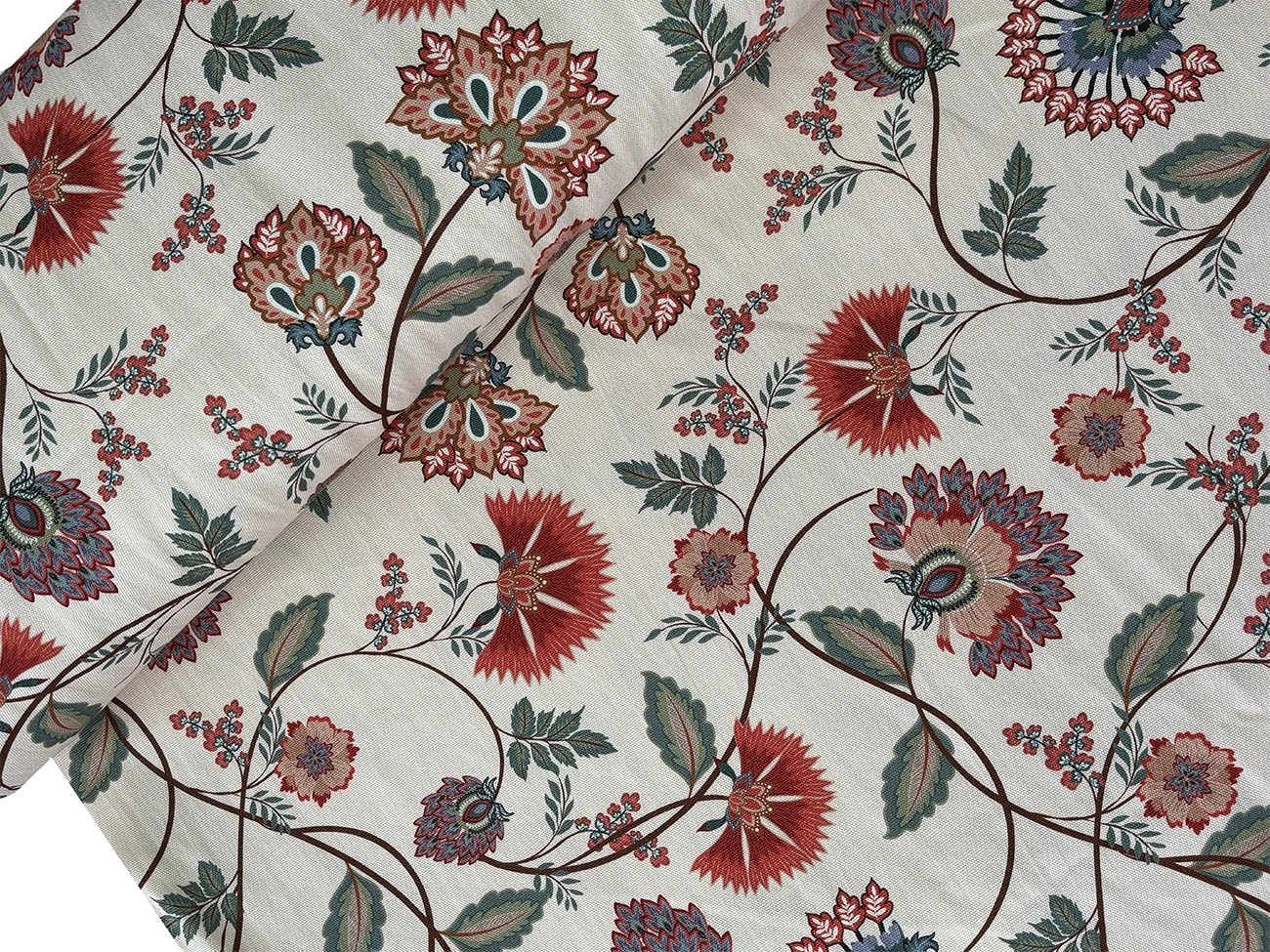 %100 Pamuk Etnik Çiçek Desenli Kanvas Kumaş 