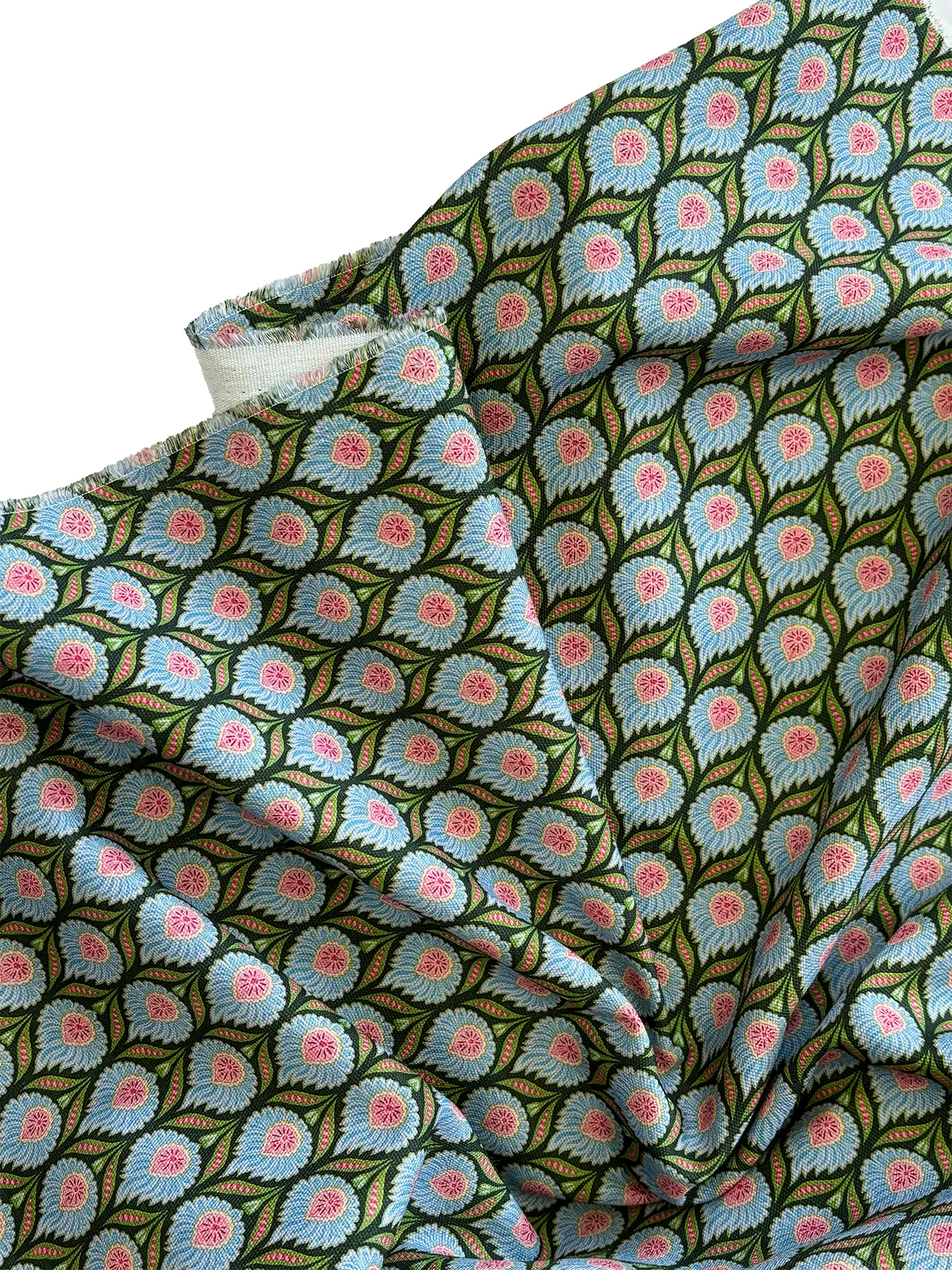 %100 Pamuk Mavi Çiçekler Kanvas Kumaş 